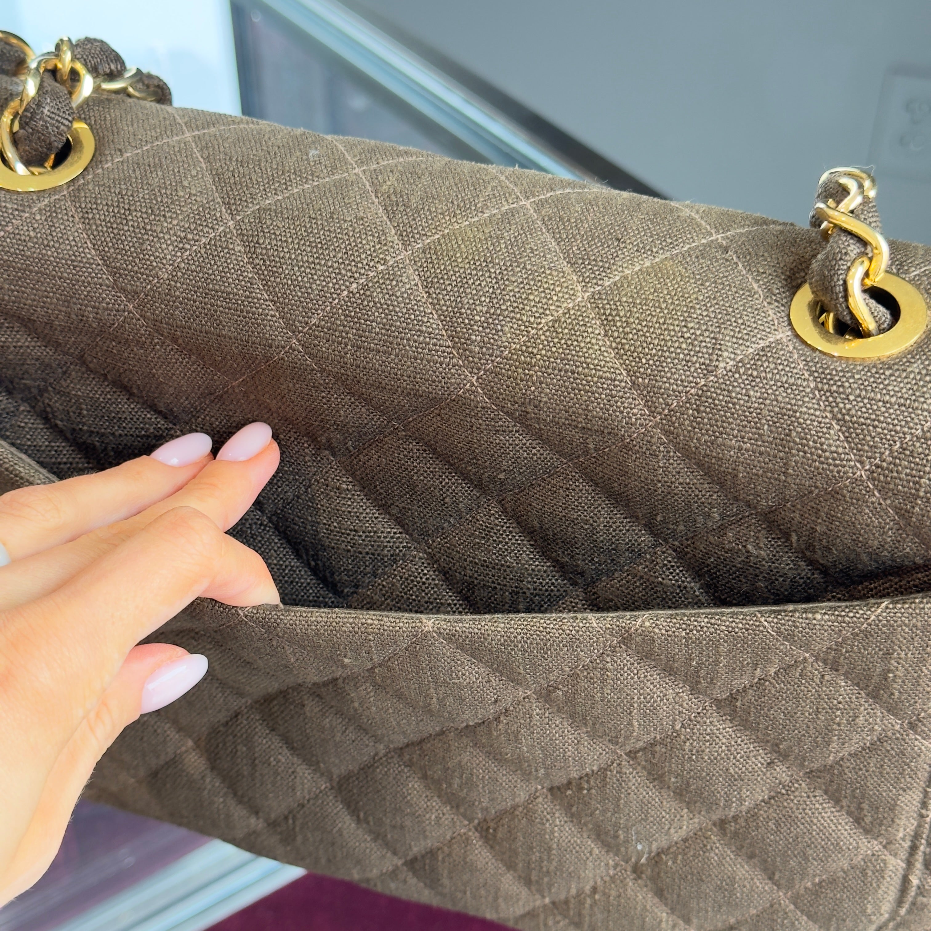 Vintage Chanel Linen Brown Maxi Singleflap - Queen May