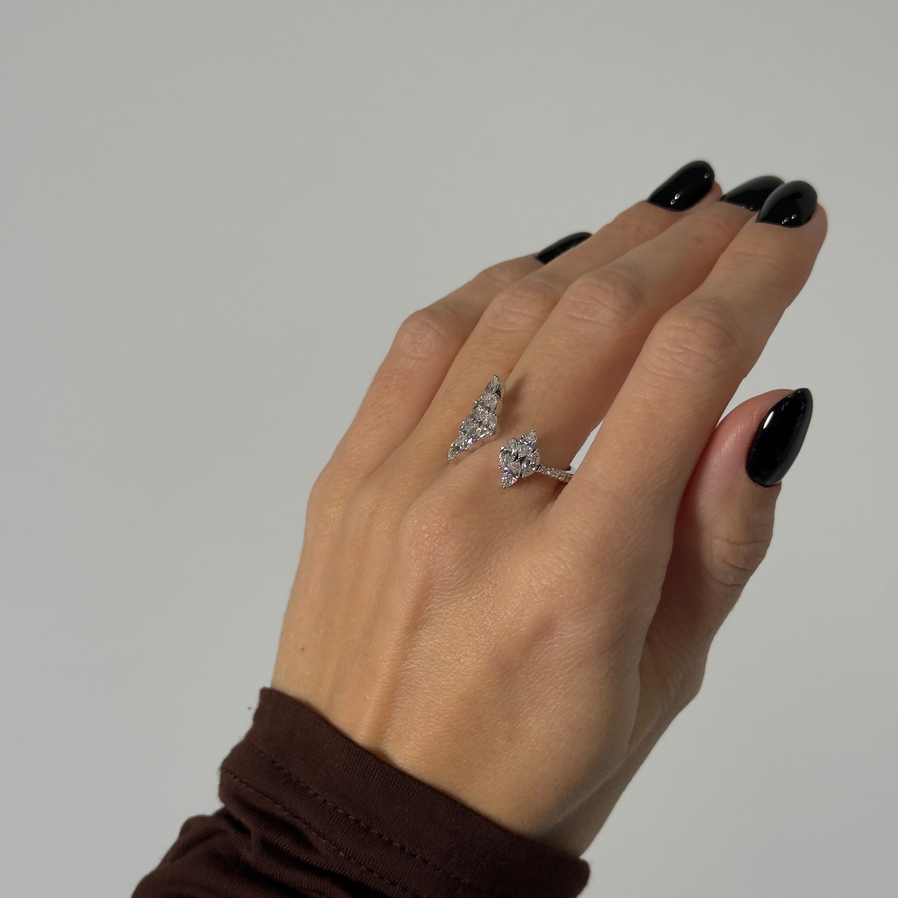 14K White Gold 1.65 Carat Marquise Diamond Cluster Open Ring - Queen May