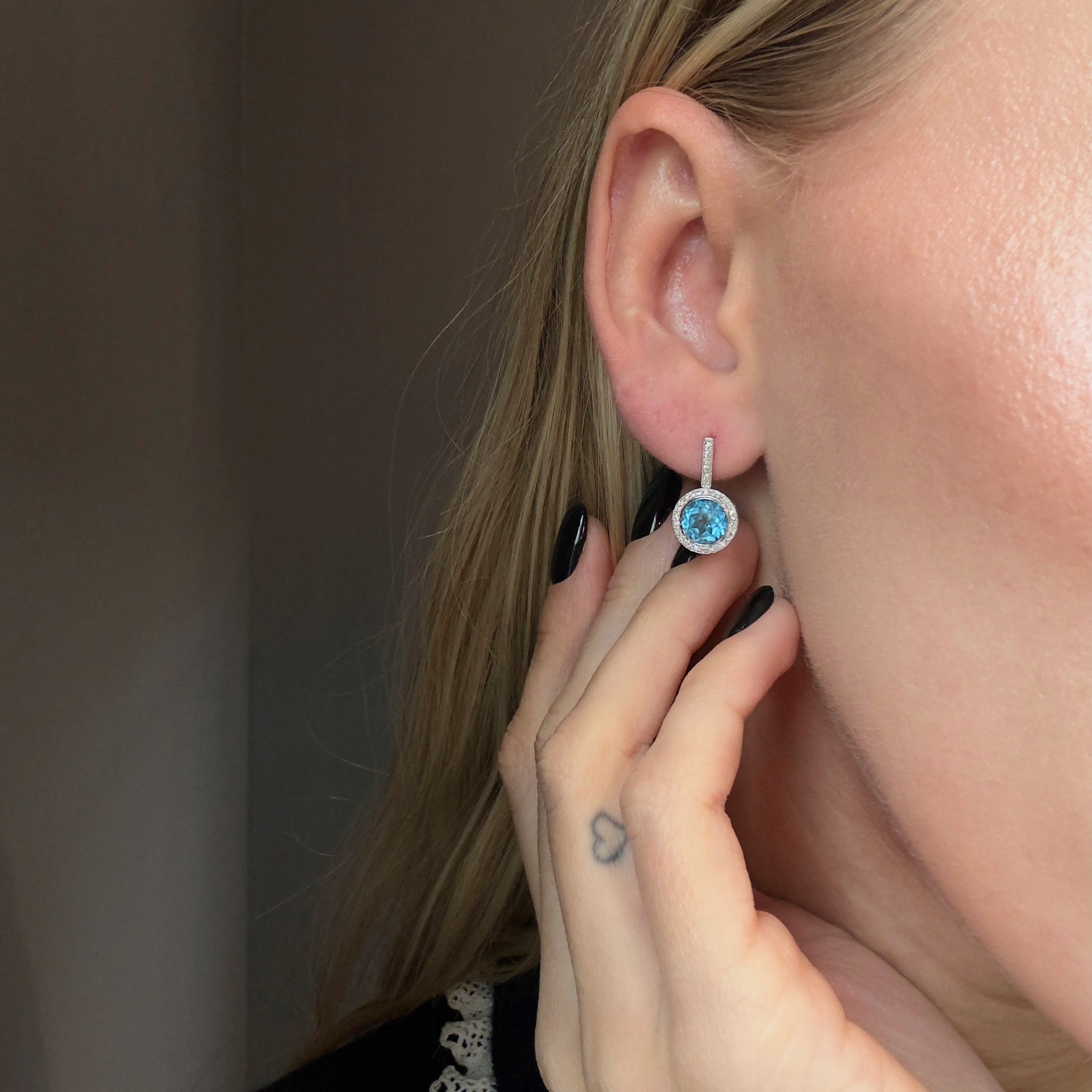 10K White Gold 2.5 Carat Blue Topaz Diamond Earrings - Queen May