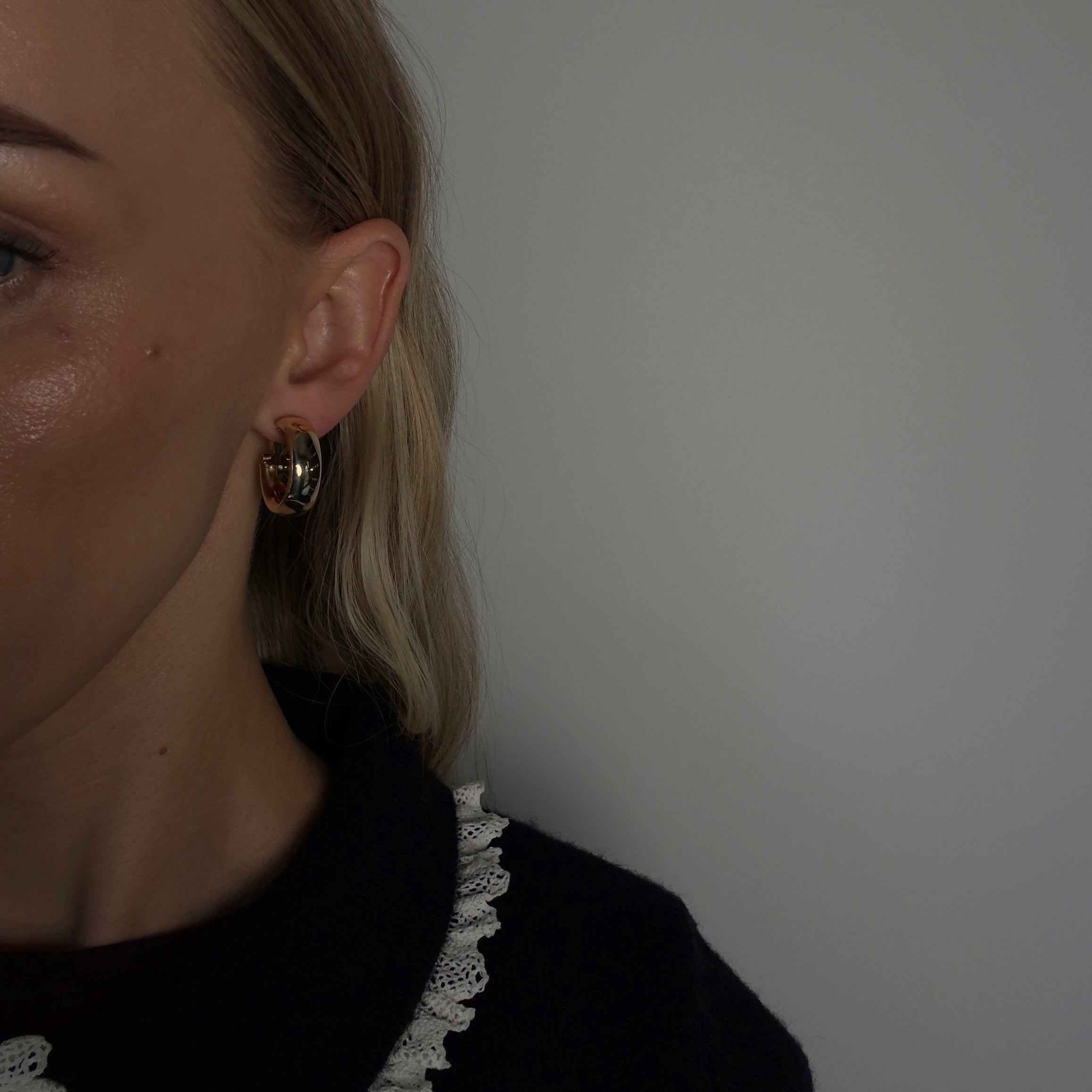 14K Yellow Gold Clip On Hollow Hoops - Queen May