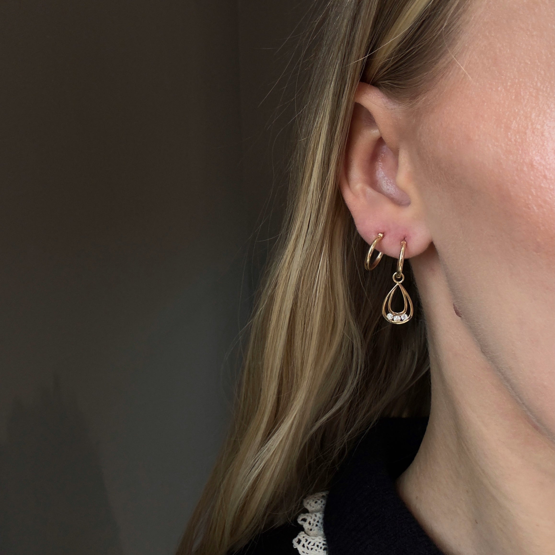 14K Yellow Gold 0.21 Carat Diamond Teardrop Hoop Drop Earrings - Queen May