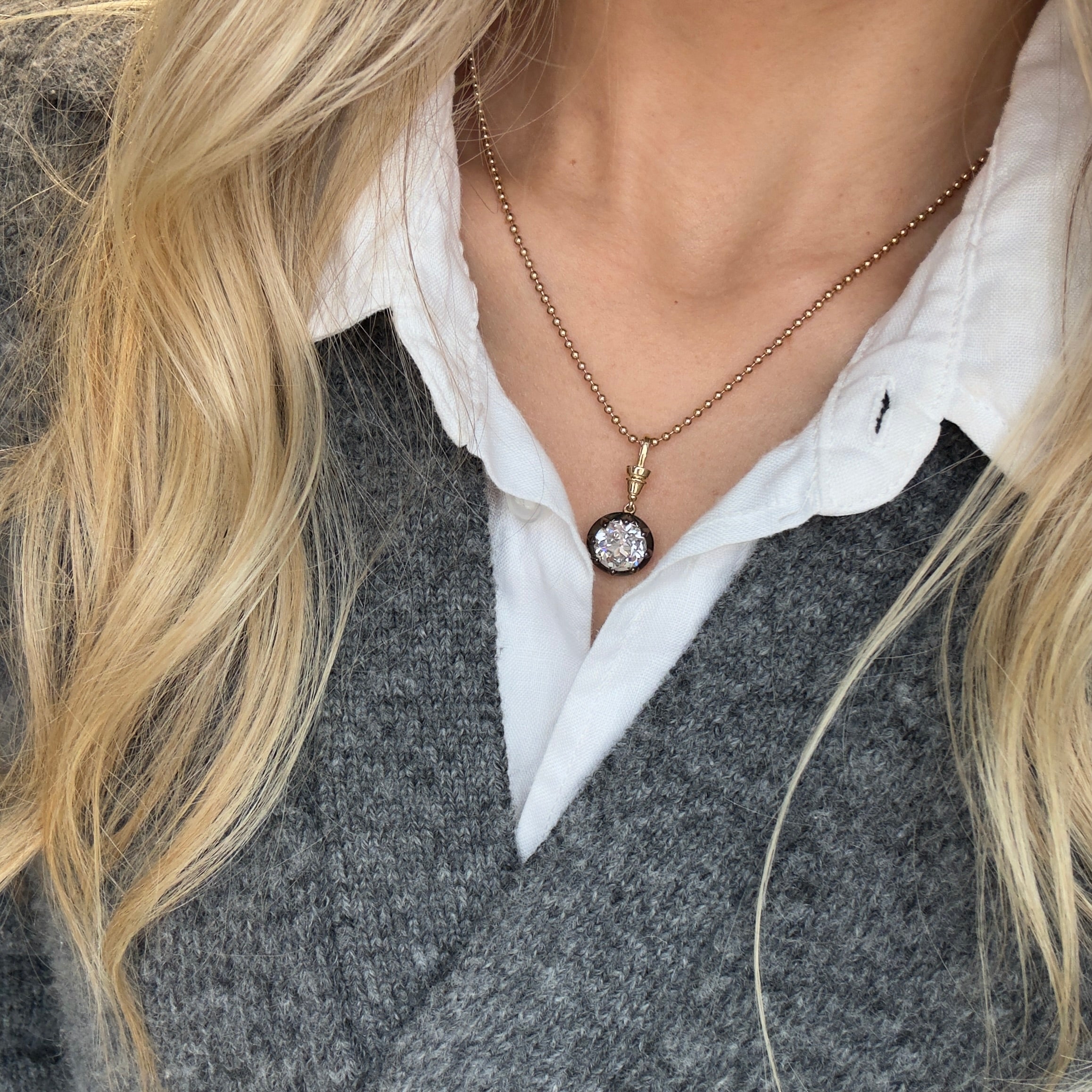 Georgian Inspired 5 Carat Old European Lab Grown Diamond Pendant Necklace