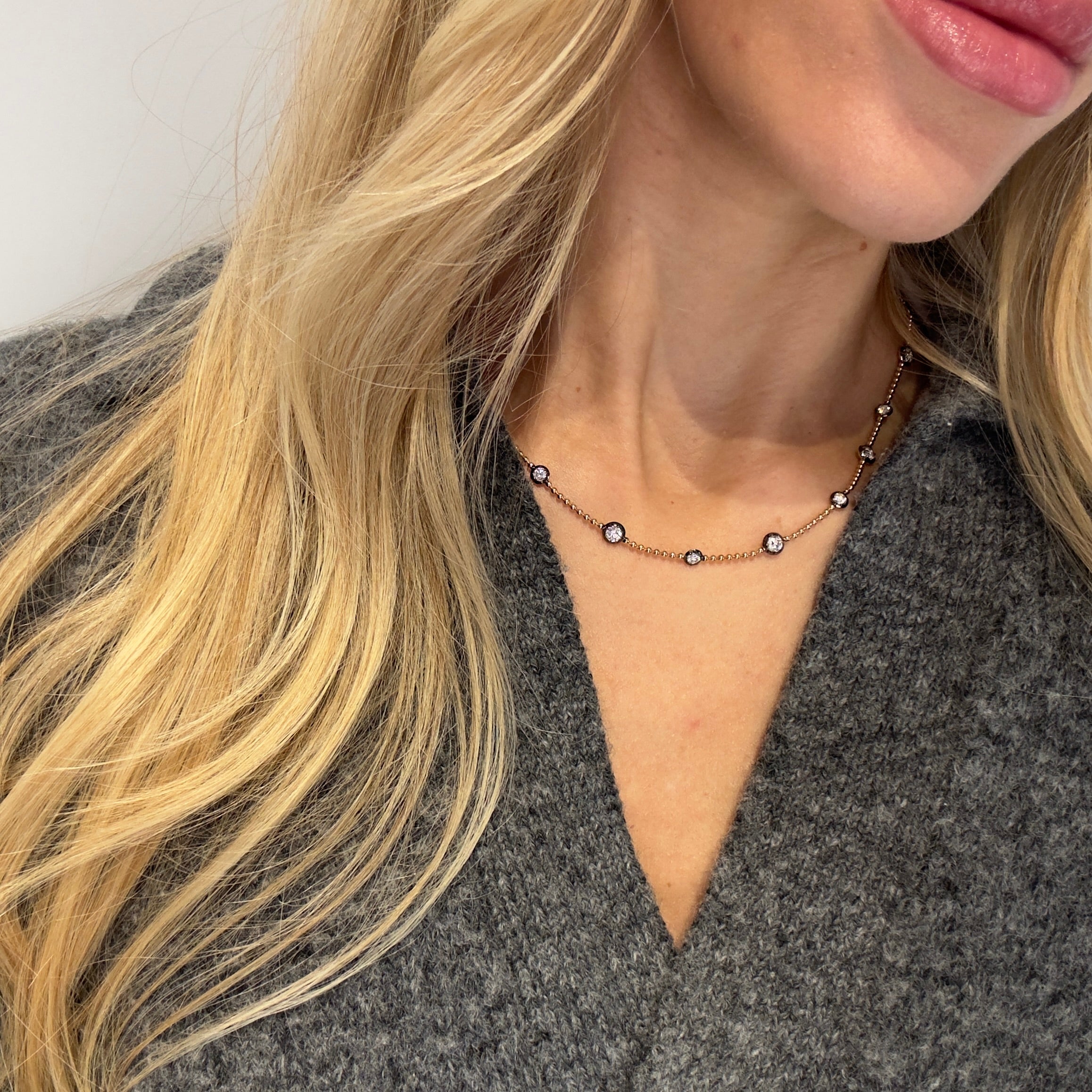 Georgian Inspired 3 Carat Lab Grown Diamond Station Necklace