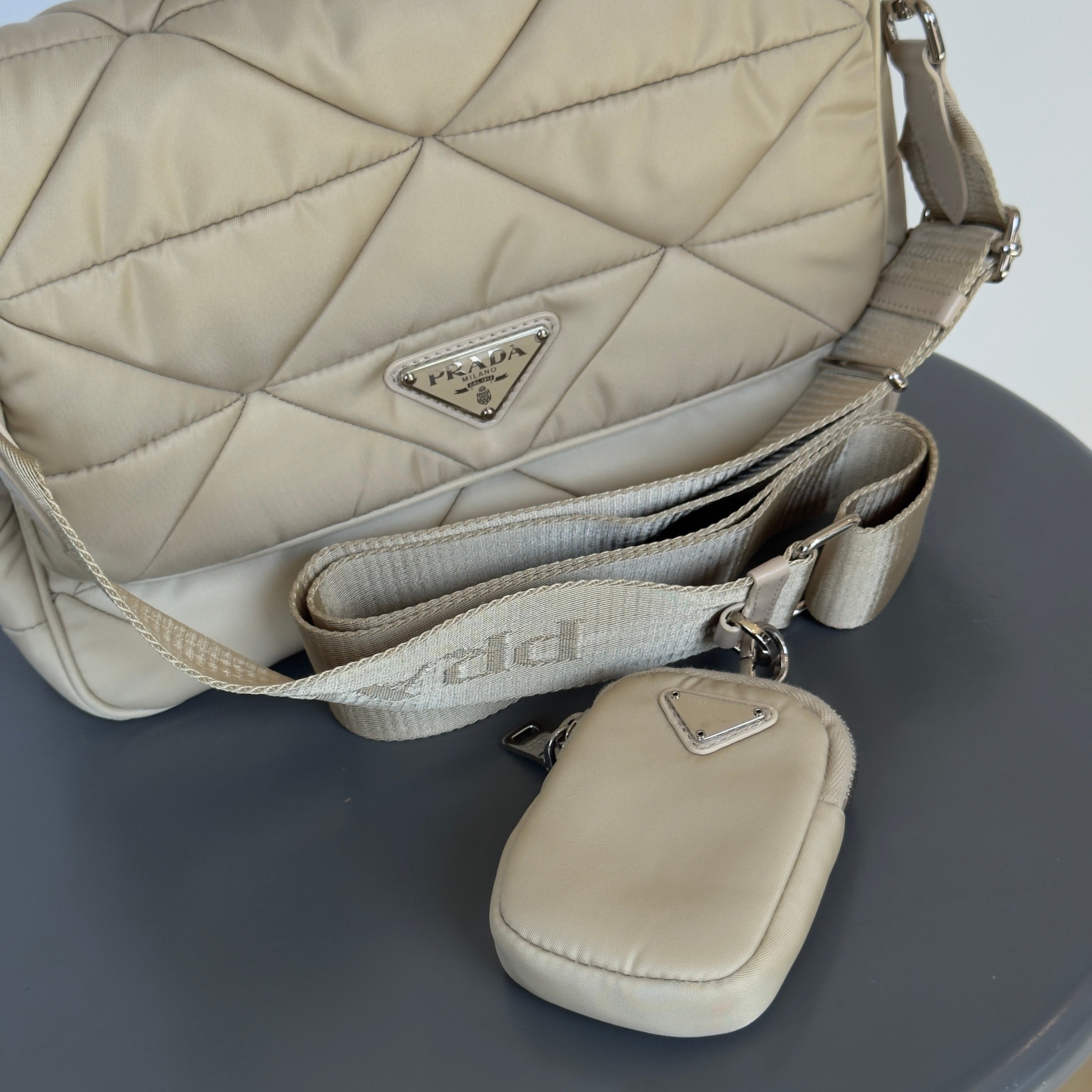 Prada Desert Beige Padded Re-Nylon Shoulder Bag - Queen May