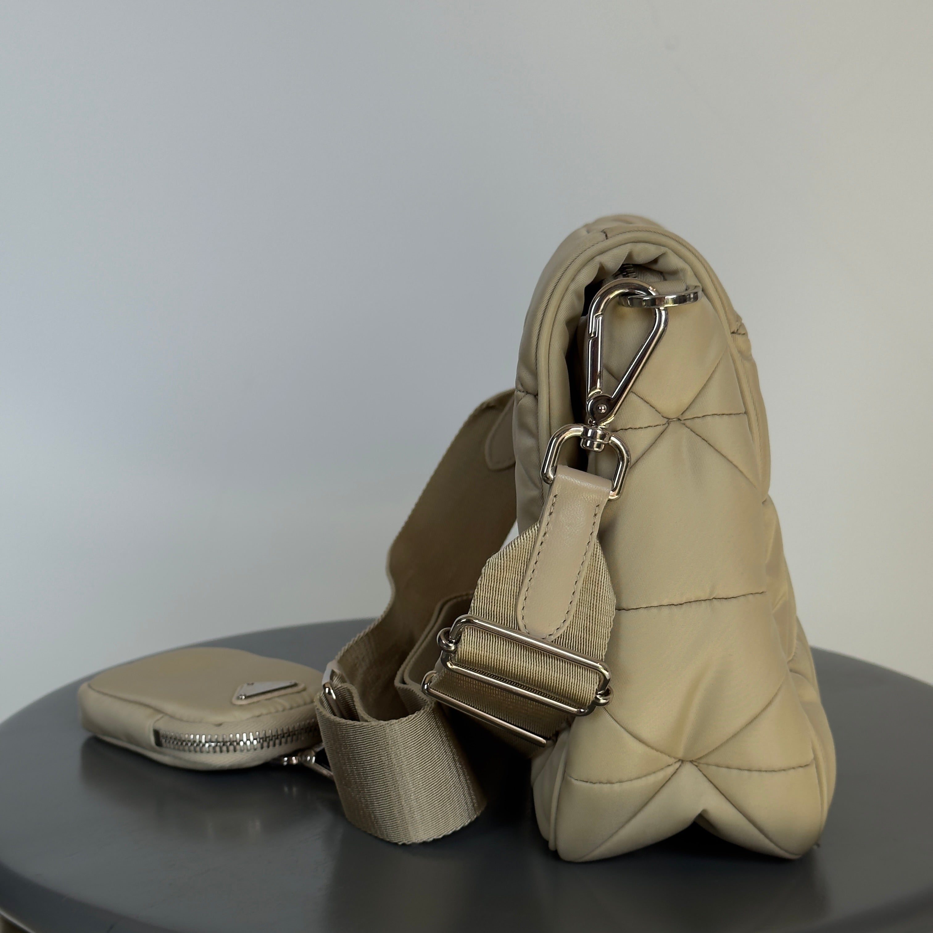 Prada Desert Beige Padded Re-Nylon Shoulder Bag - Queen May