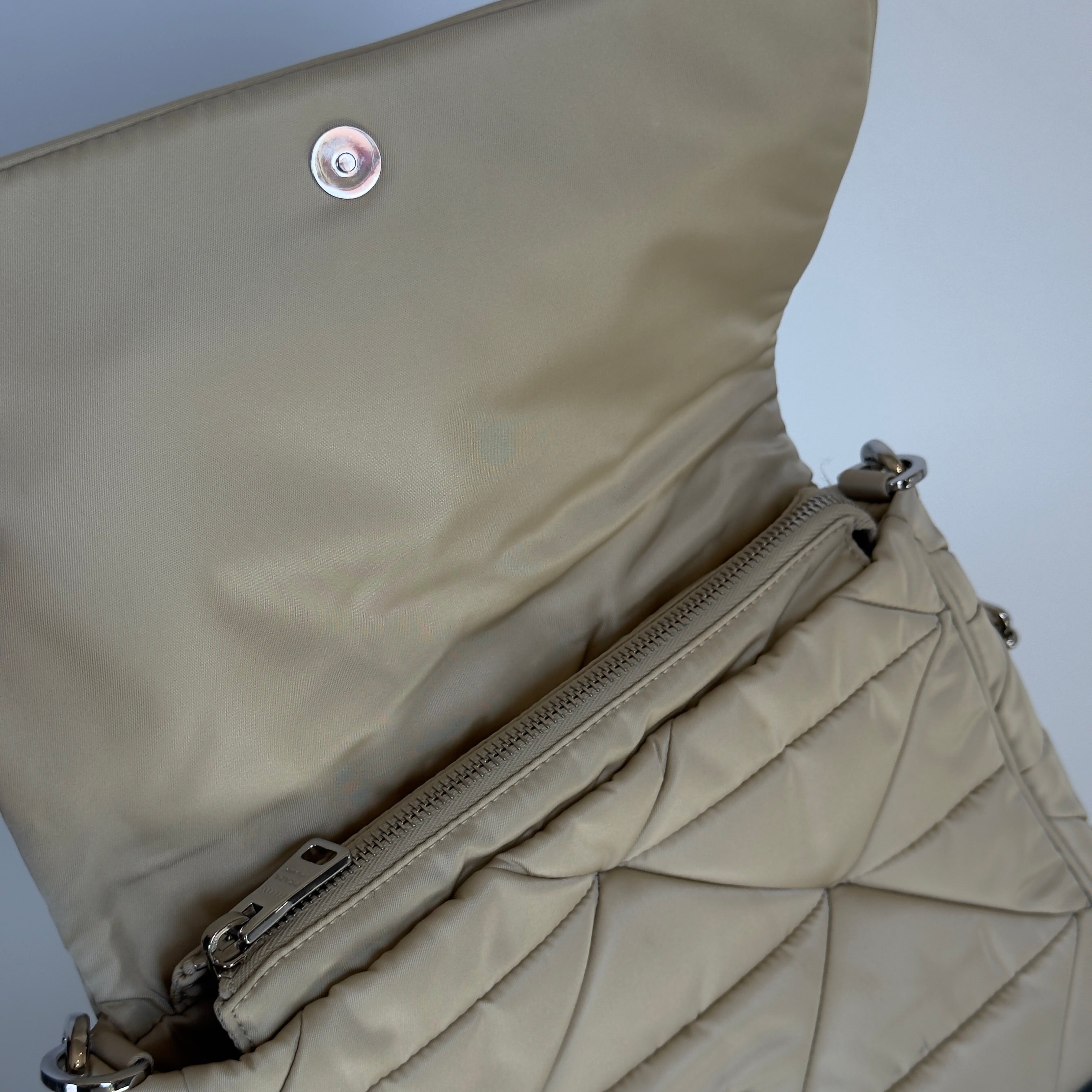 Prada Desert Beige Padded Re-Nylon Shoulder Bag - Queen May