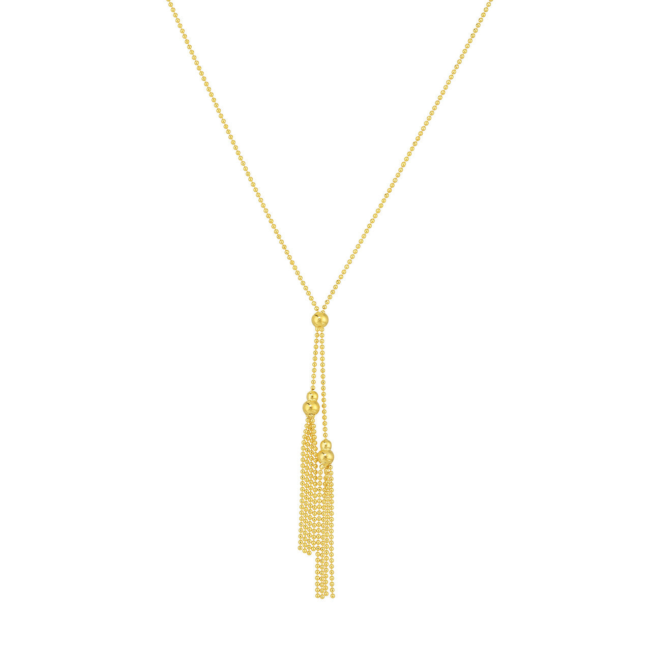 14K Yellow Gold Double Bead and Tassel Lariat Necklace - Queen May