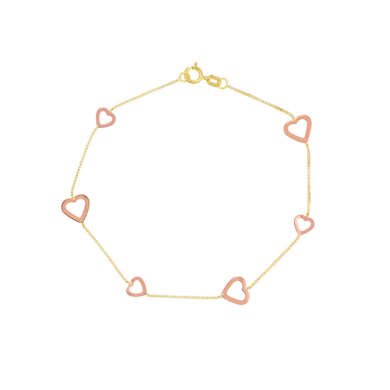14K Two-Tone Open Heart on Box Chain Bracelet - Queen May