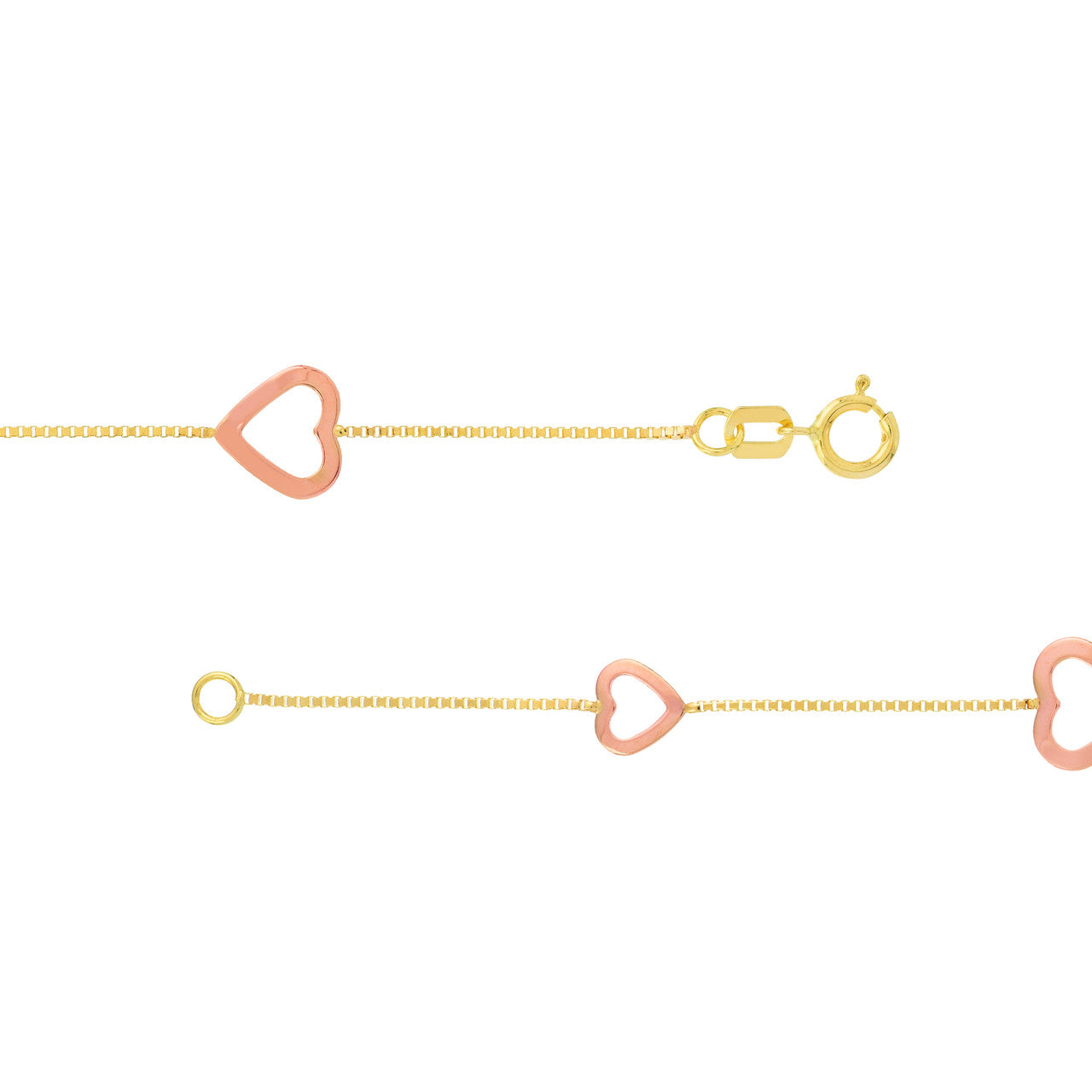 14K Two-Tone Open Heart on Box Chain Bracelet - Queen May