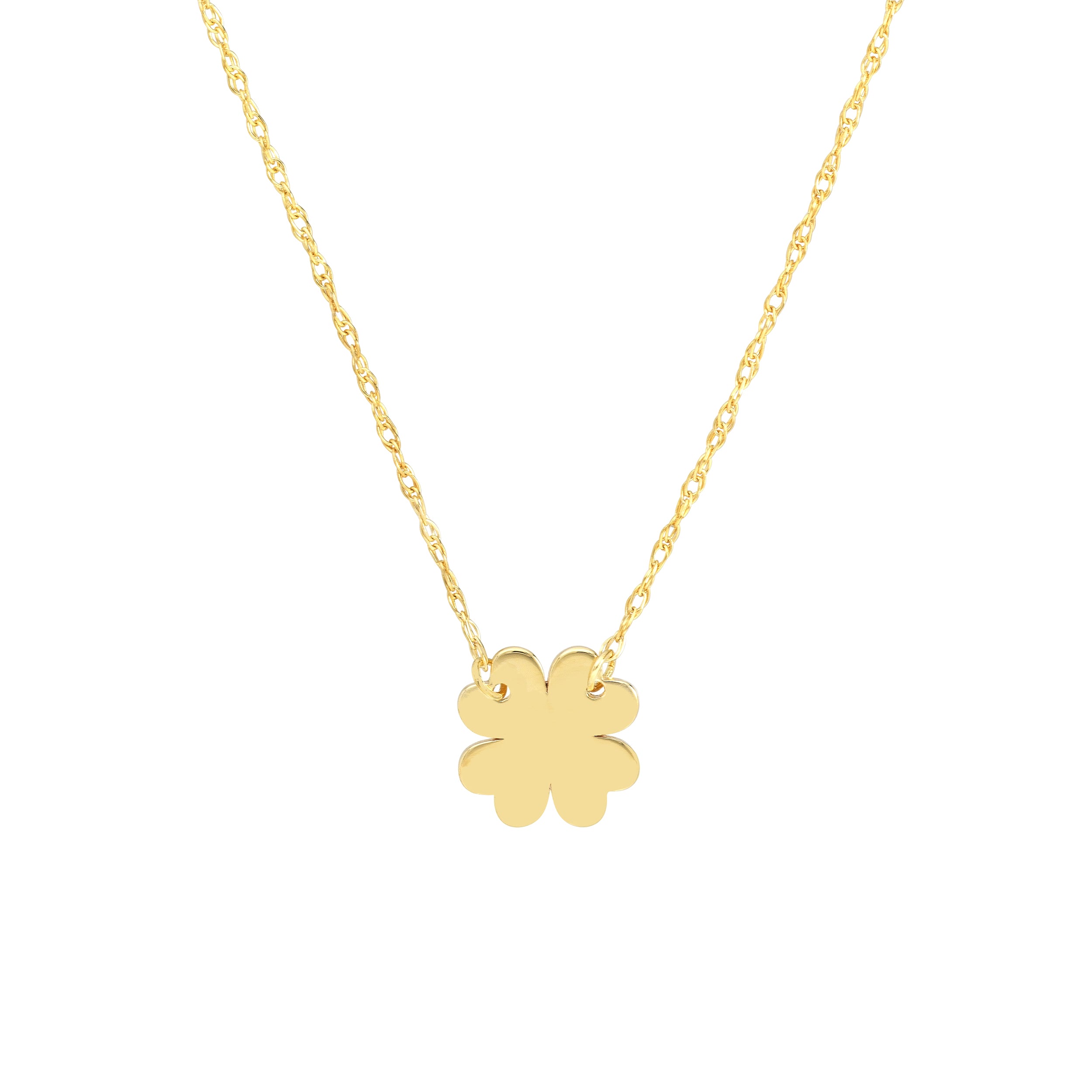 14K Gold Mini Lucky Four Leaf Clover Pendant Necklace - Queen May