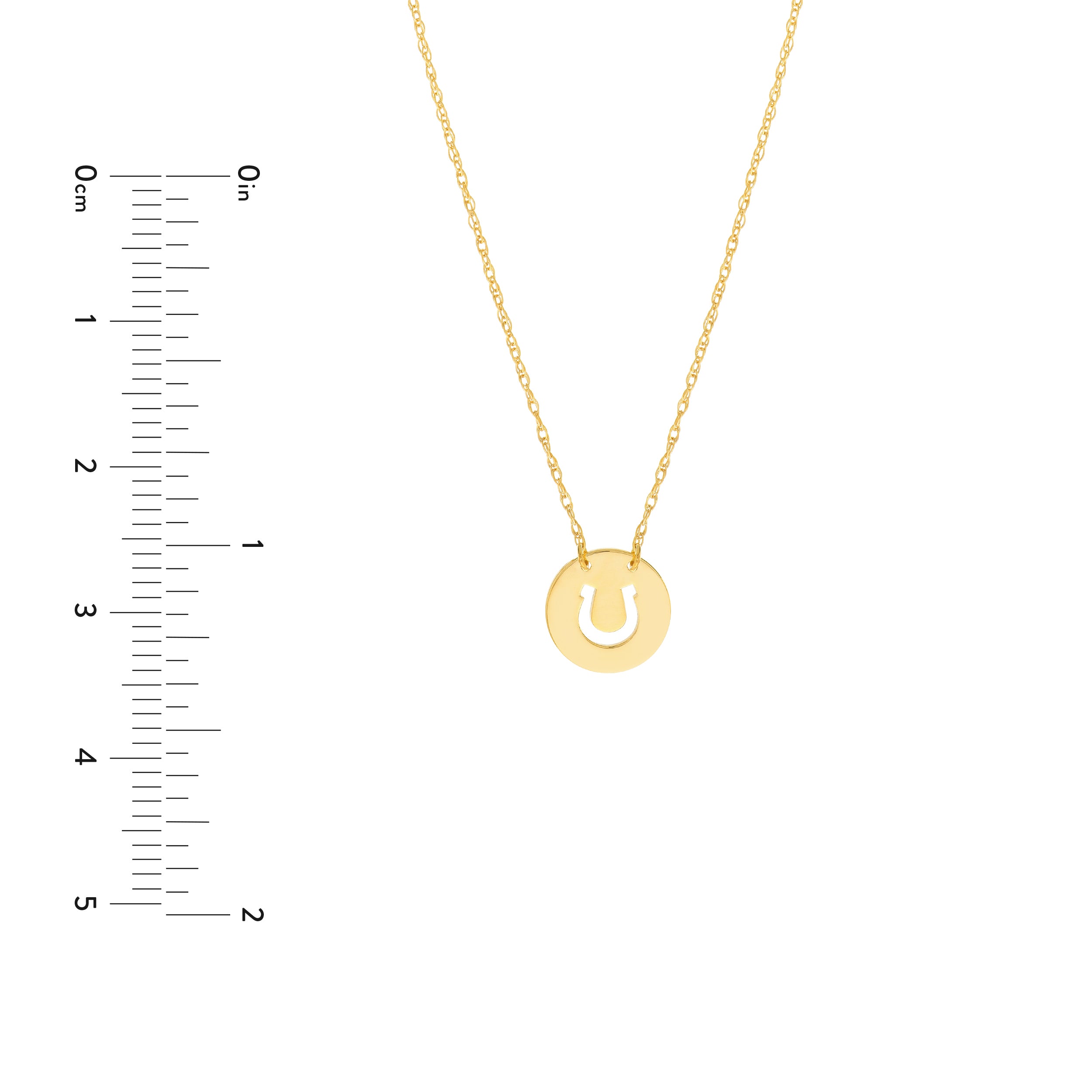 14K Yellow Gold Mini Horseshoe Disc Pendant Necklace - Queen May