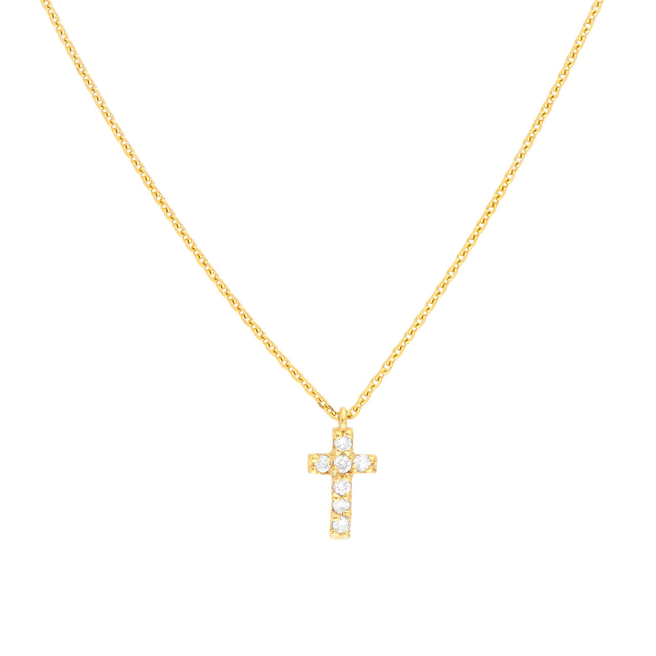 14K Gold Mini Diamond Cross Pendant Necklace - Queen May