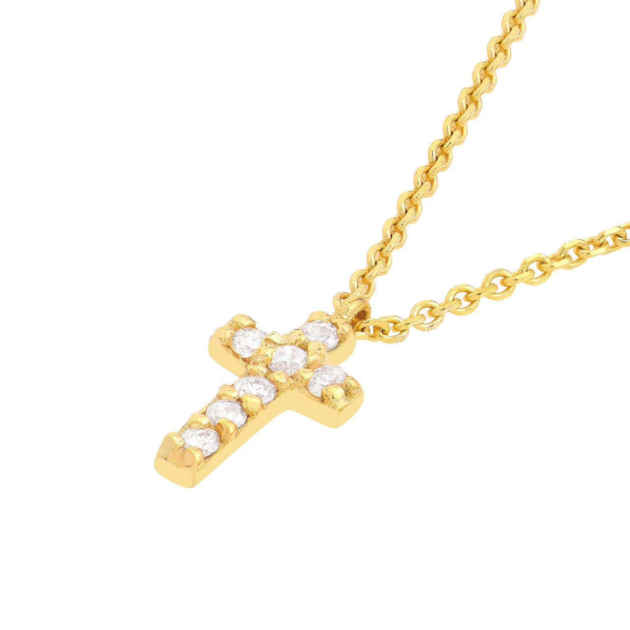 14K Gold Mini Diamond Cross Pendant Necklace - Queen May