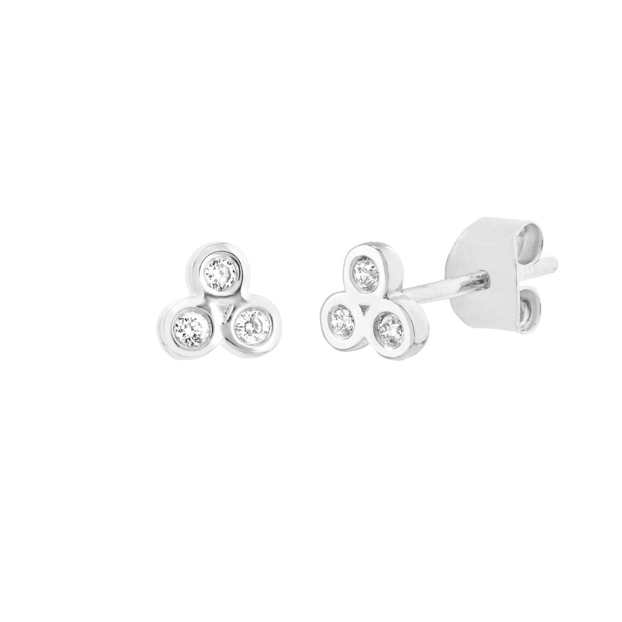 14K White Gold Diamond Trinity Stud Earrings - Queen May