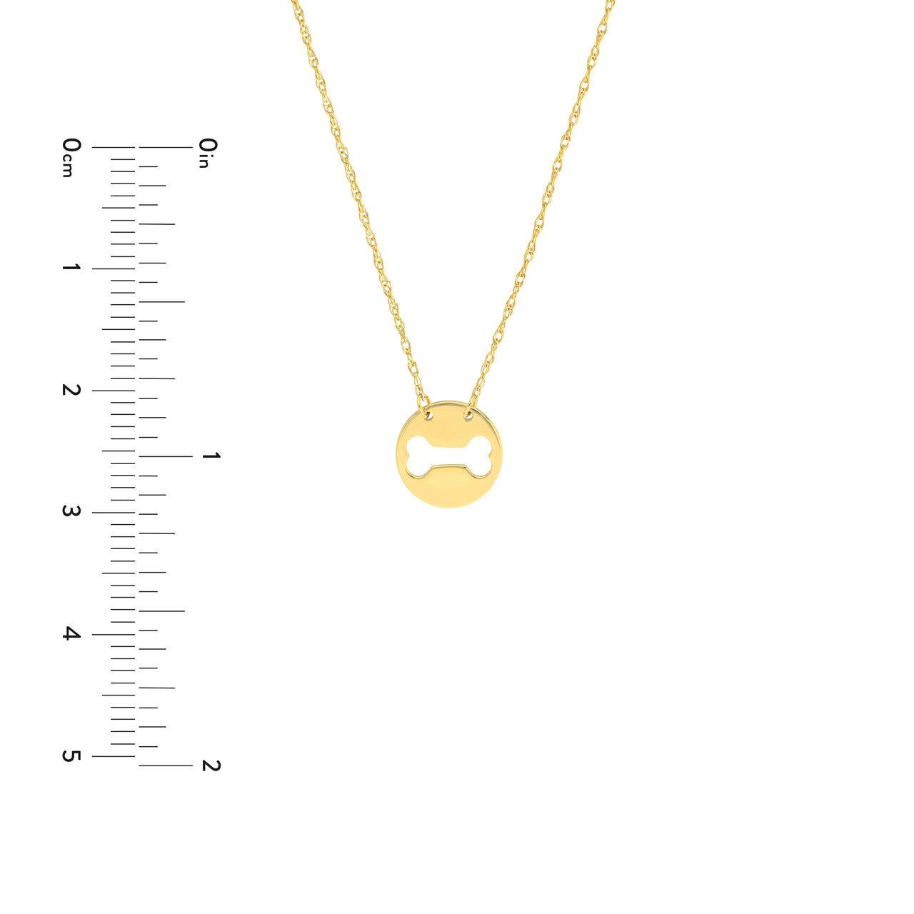 14K Yellow Gold Cutout Dog Bone Mini Disk Necklace - Queen May
