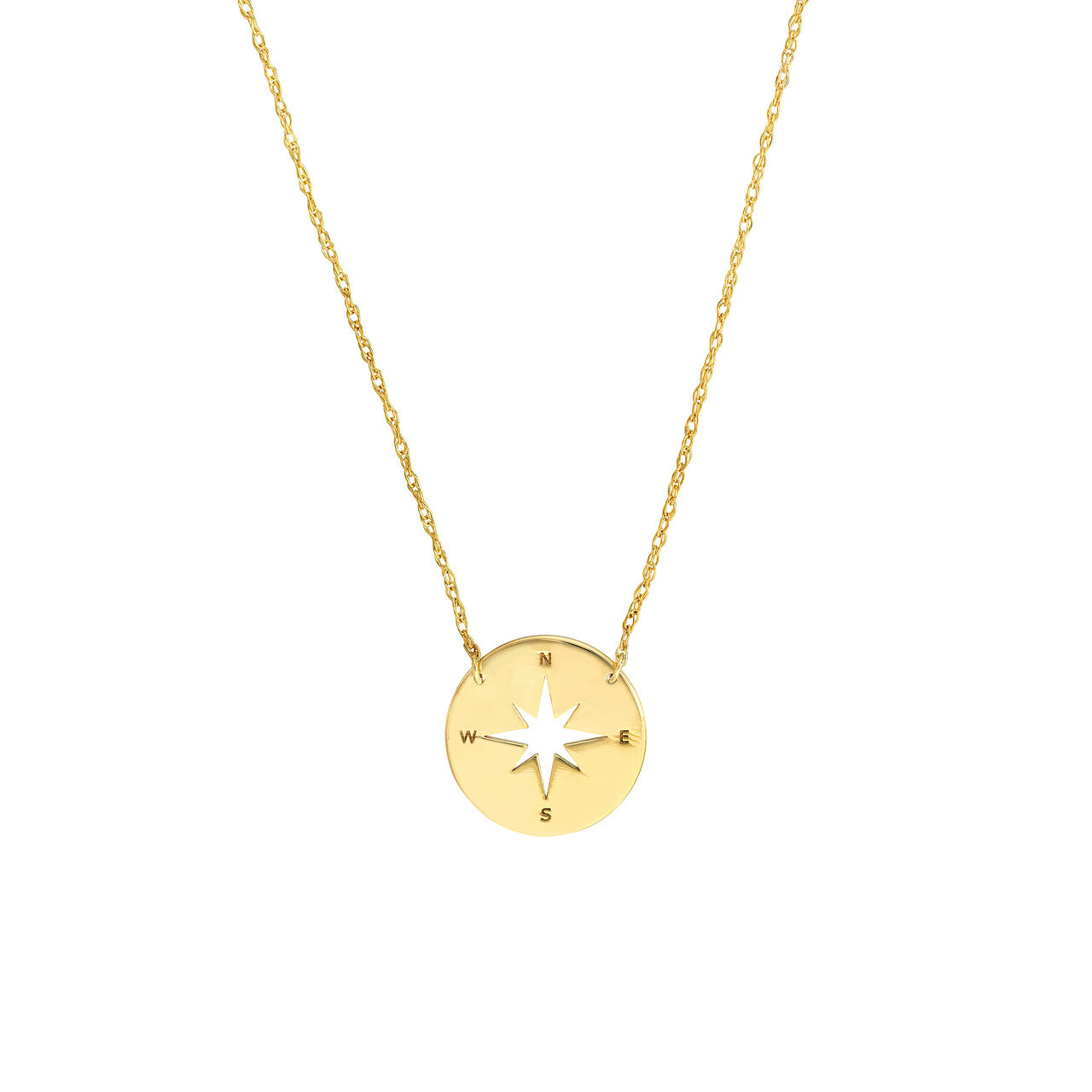 14K Yellow Gold Mini Compass Pendant Necklace - Queen May