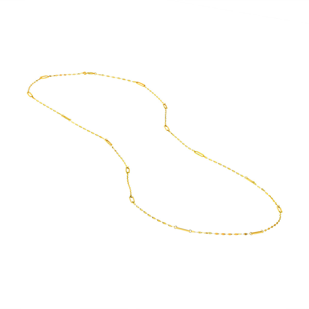 14K Yellow Gold Long Paperclip Station Chain Necklace - Queen May
