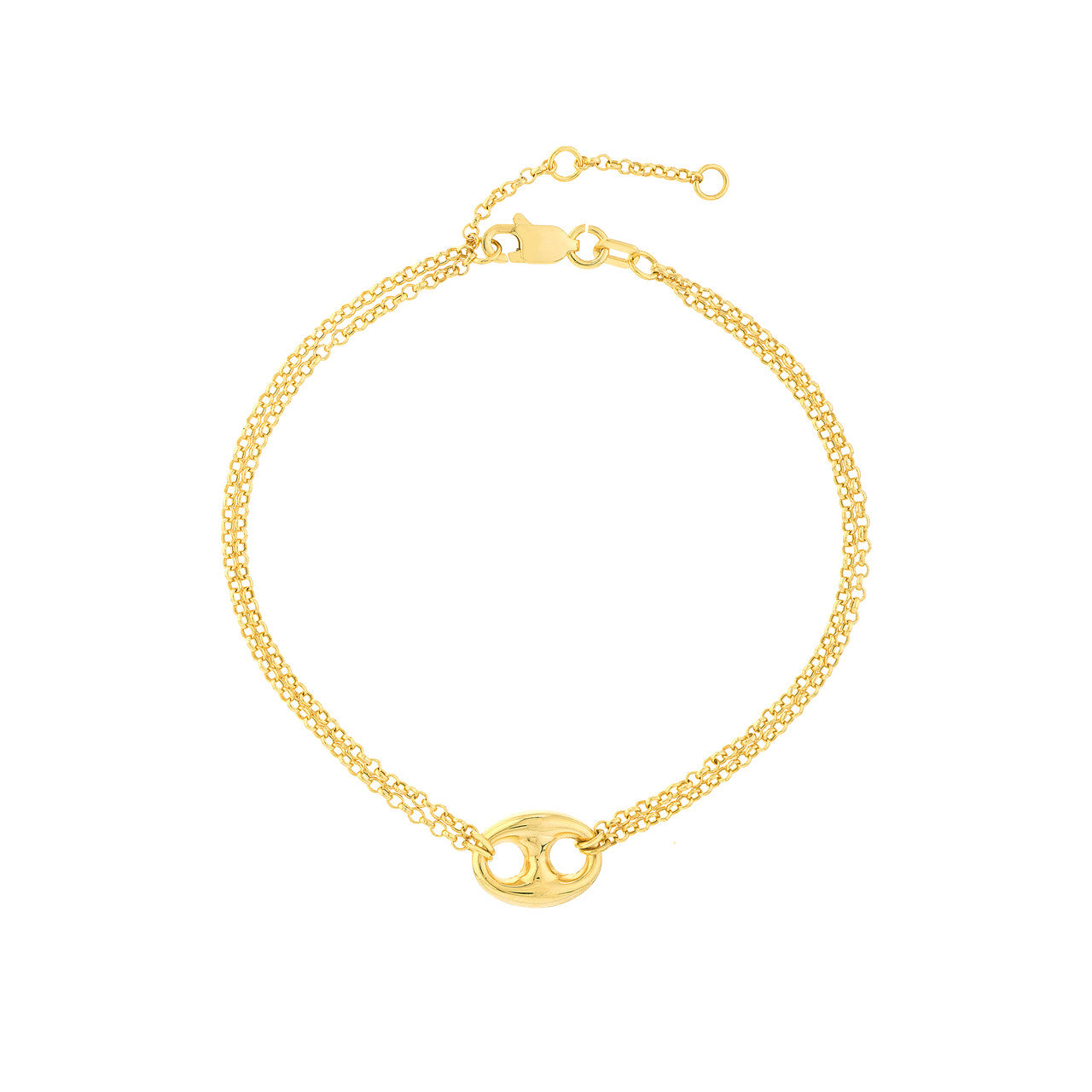 14K Yellow Gold Puff Mariner Double Chain Bracelet - Queen May