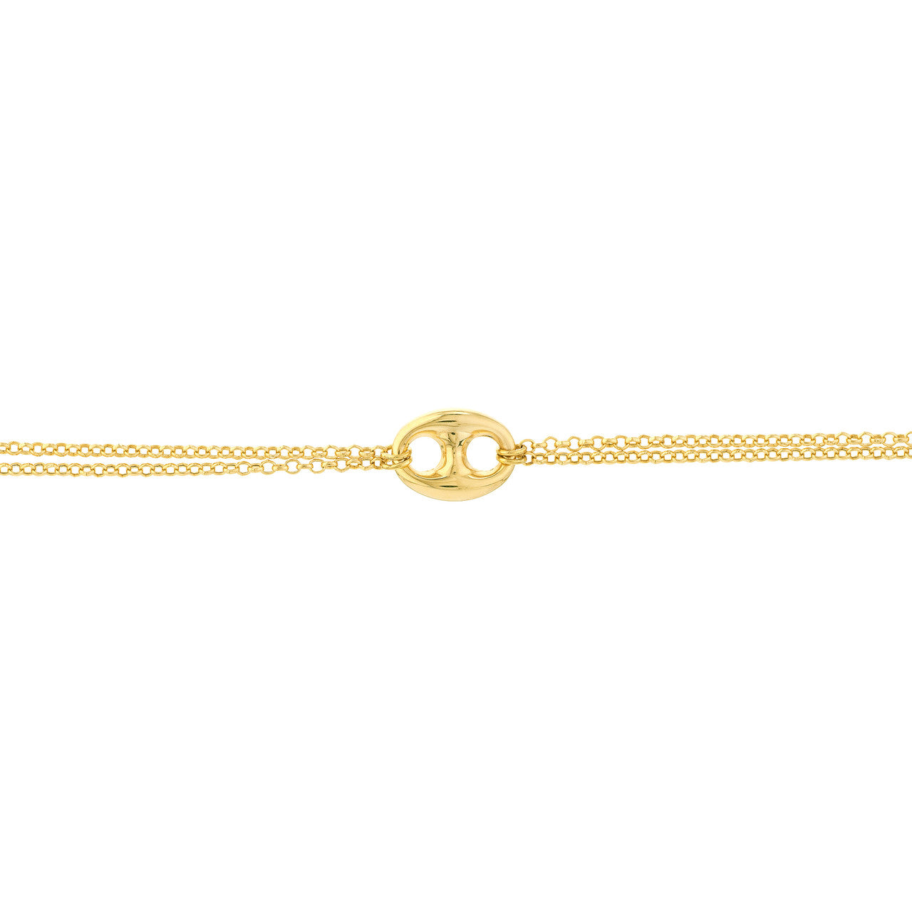 14K Yellow Gold Puff Mariner Double Chain Bracelet - Queen May