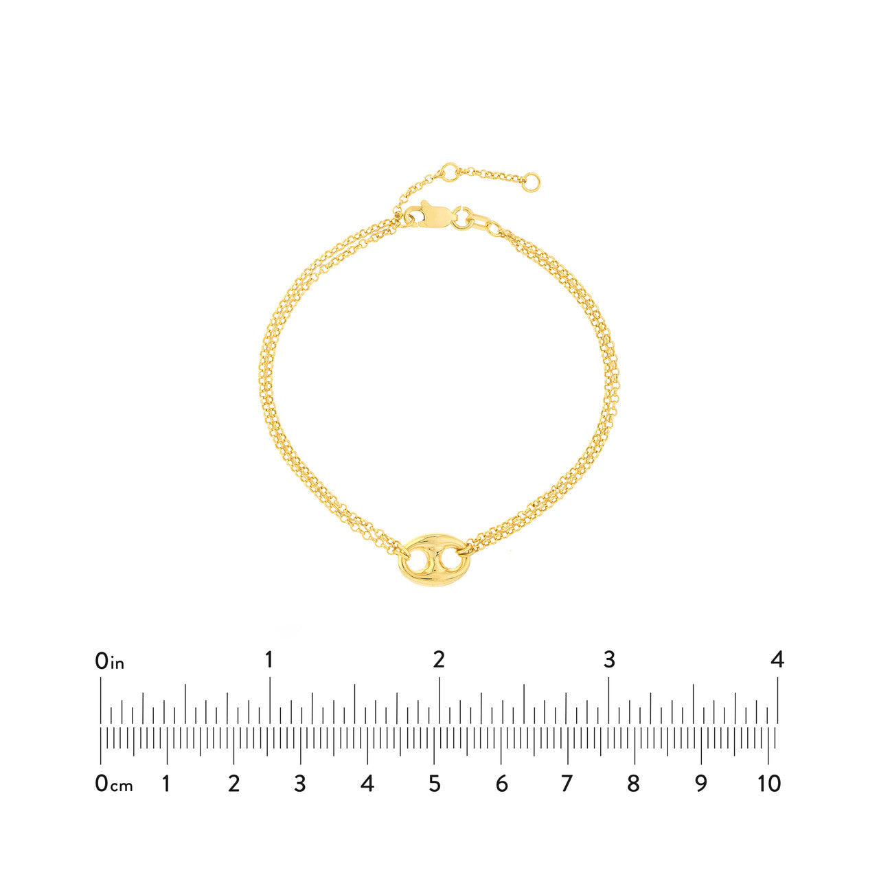 14K Yellow Gold Puff Mariner Double Chain Bracelet - Queen May