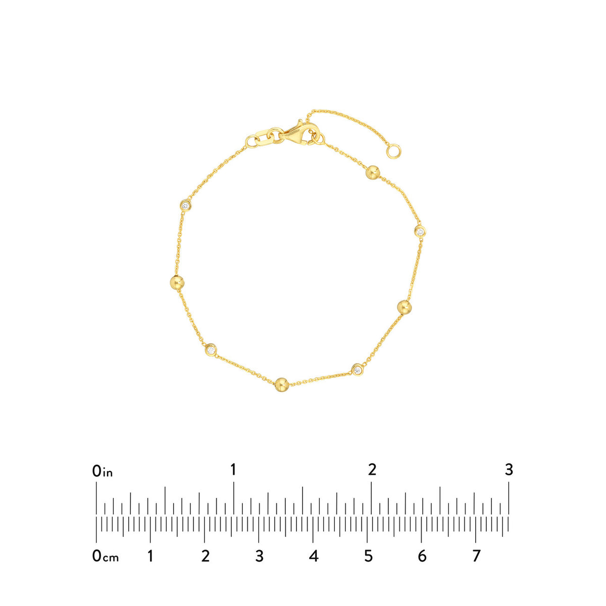 14K Yellow Gold Alternating Bezel Diamond & Bead Bracelet - Queen May