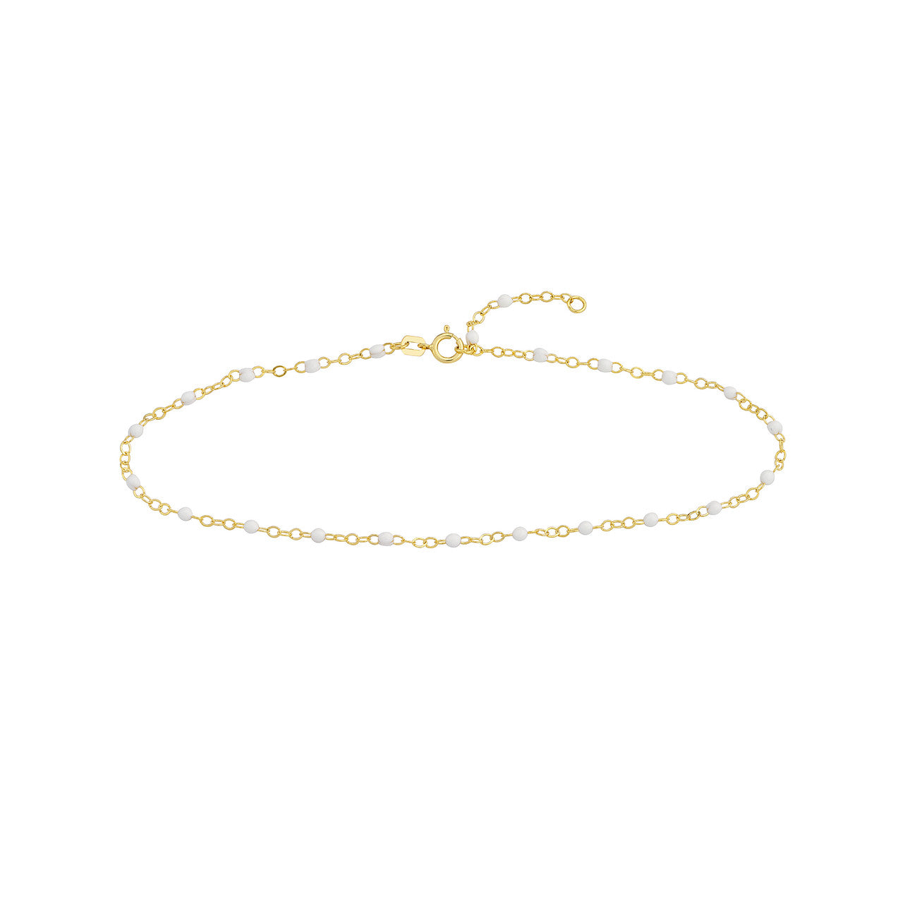 14K Yellow Gold White Enamel Bead Station Bracelet - Queen May