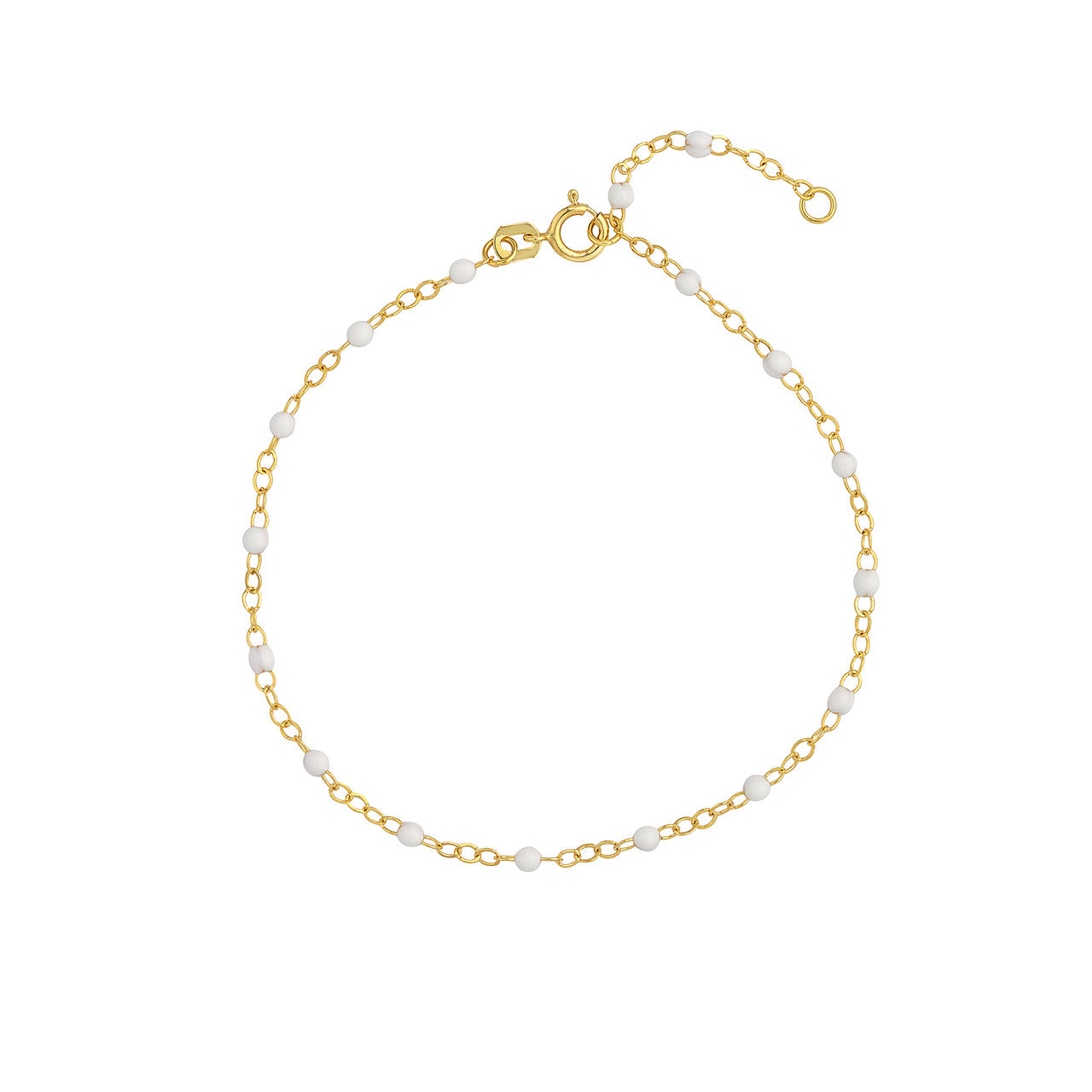 14K Yellow Gold White Enamel Bead Station Bracelet - Queen May
