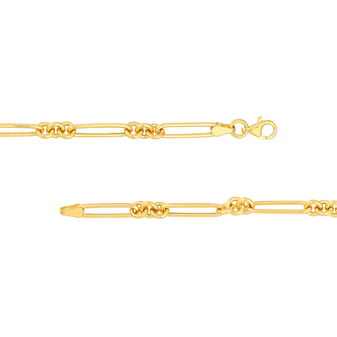 14K Yellow Gold Hollow Fancy Paperclip Mixed Link Chain Bracelet - Queen May