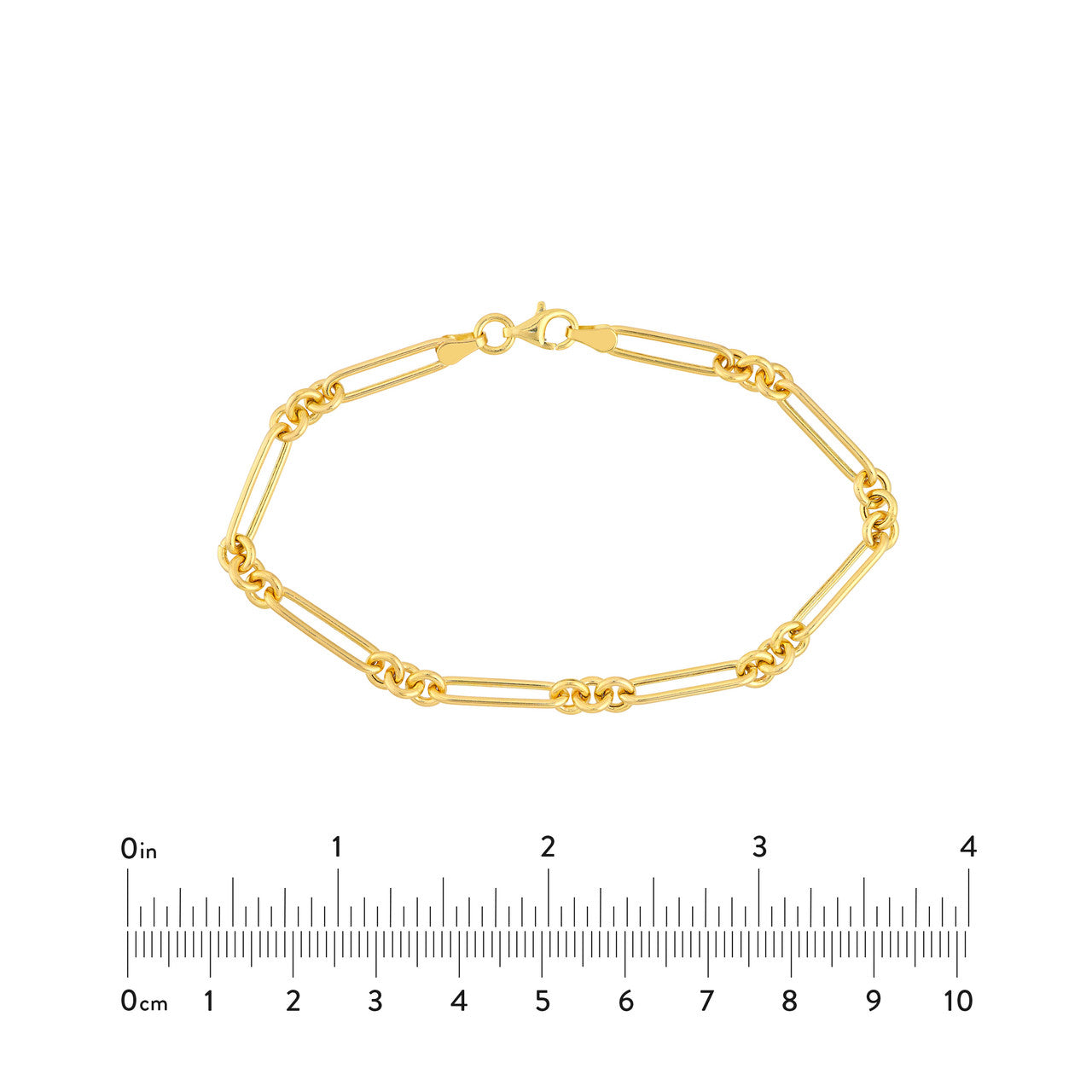 14K Yellow Gold Hollow Fancy Paperclip Mixed Link Chain Bracelet - Queen May