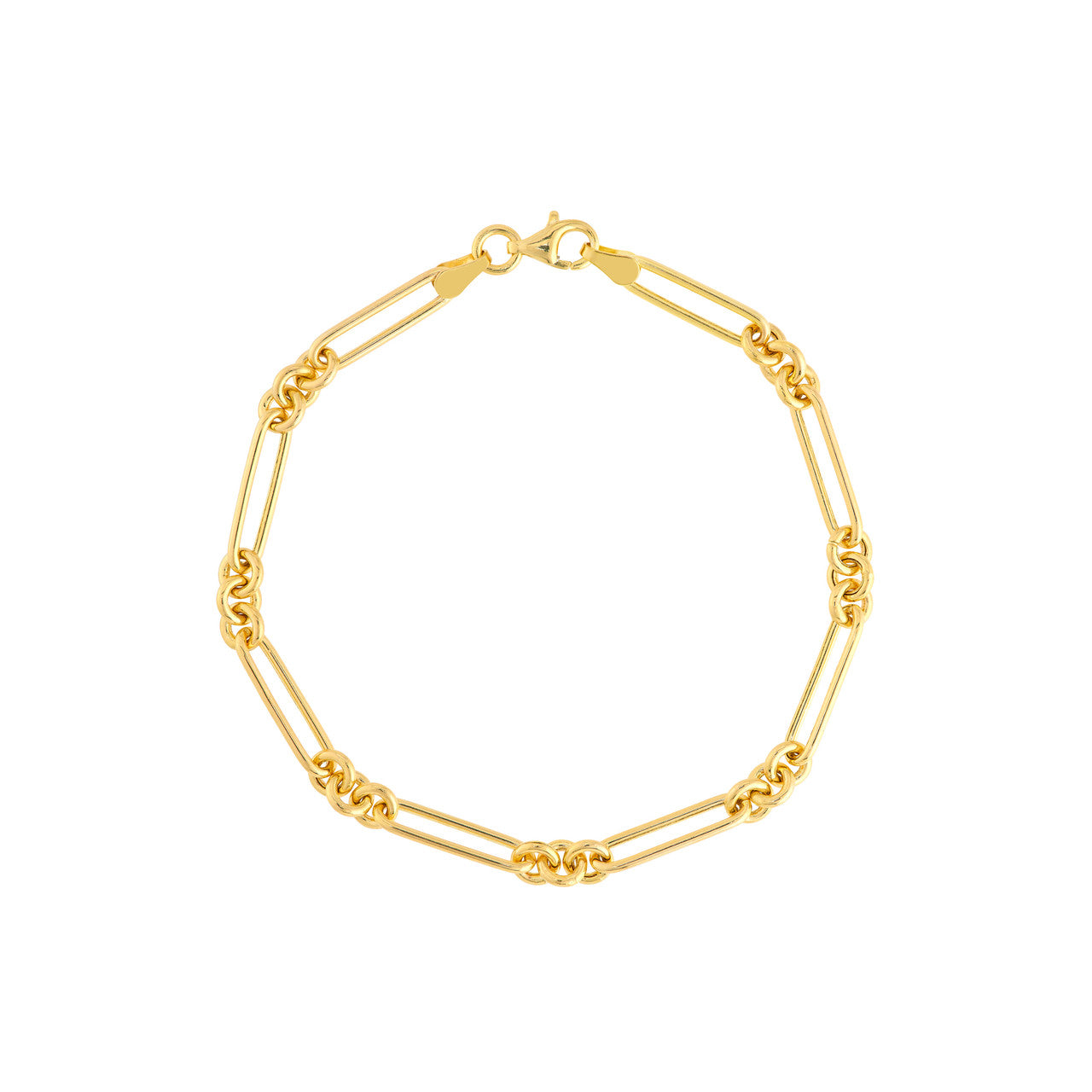 14K Yellow Gold Hollow Fancy Paperclip Mixed Link Chain Bracelet - Queen May