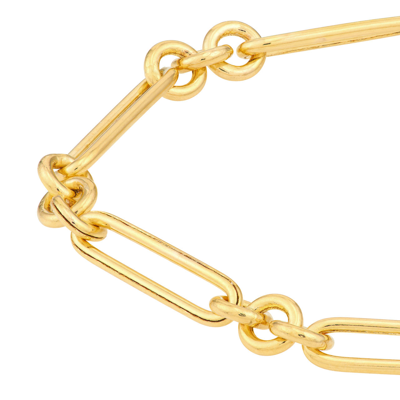 14K Yellow Gold Hollow Fancy Paperclip Mixed Link Chain Bracelet - Queen May