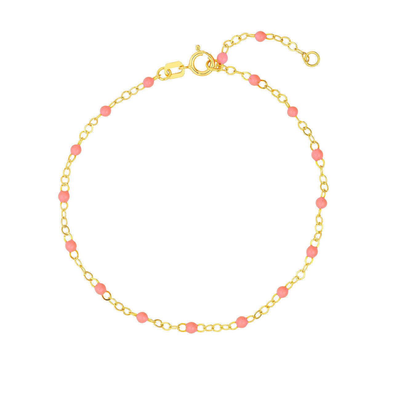 14K Yellow Gold Baby Pink Enamel Bead Station Bracelet - Queen May