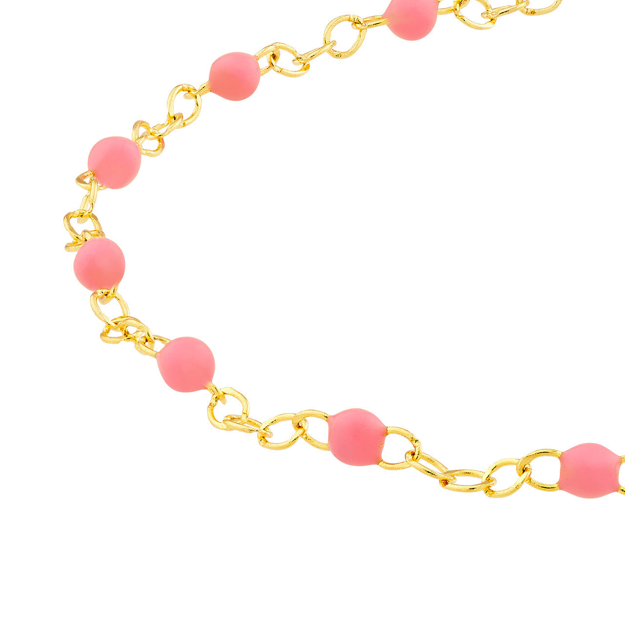 14K Yellow Gold Baby Pink Enamel Bead Station Bracelet - Queen May