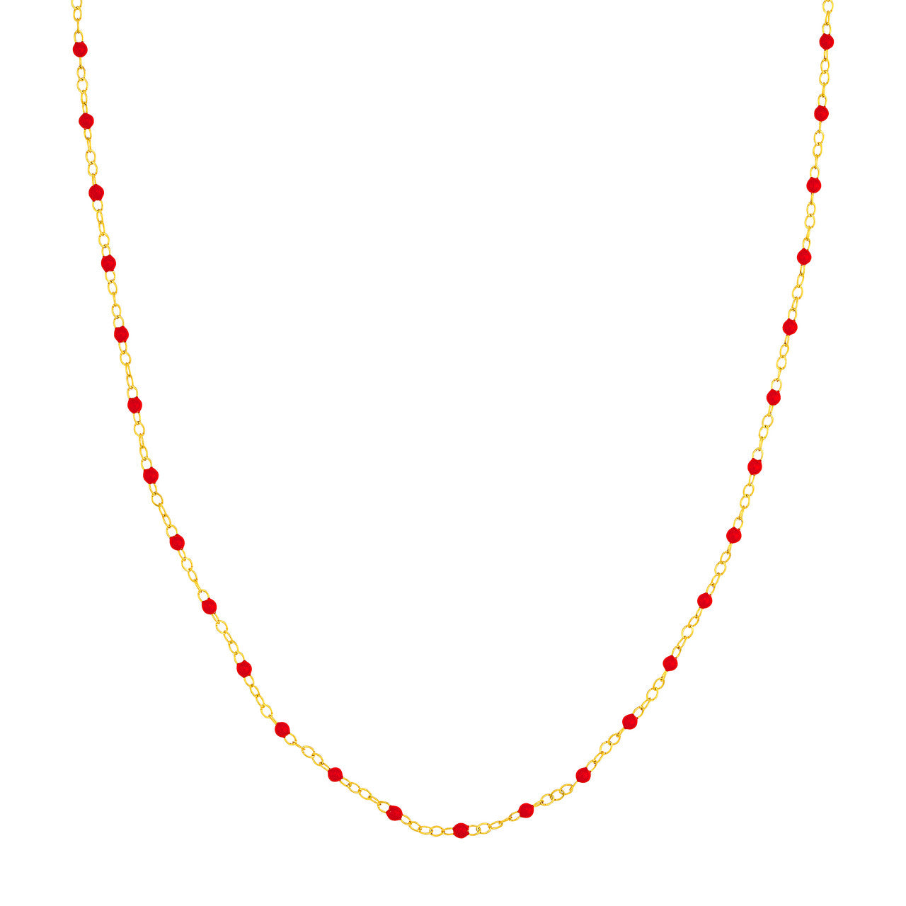 14K Yellow Gold Red Enamel Bead Piatto Necklace - Queen May