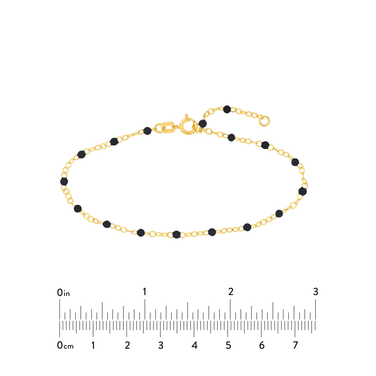 14K Yellow Gold Black Enamel Bead Station Chain Bracelet - Queen May