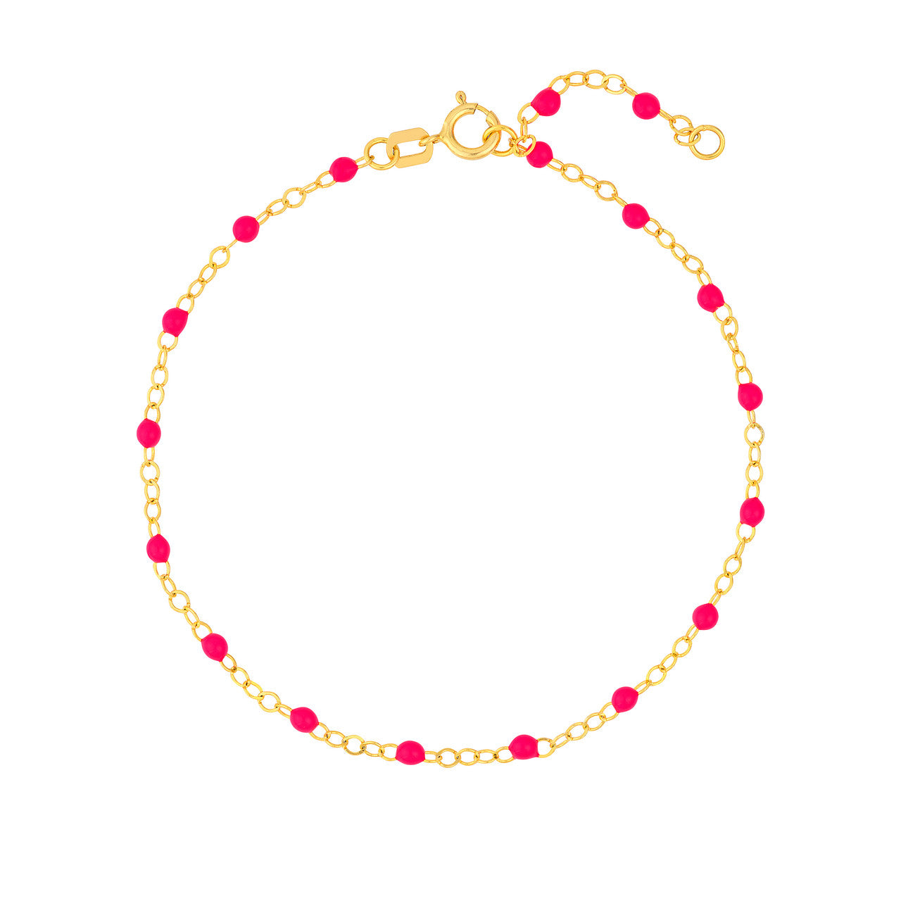 14K Yellow Gold Neon Pink Enamel Bead Station Bracelet - Queen May
