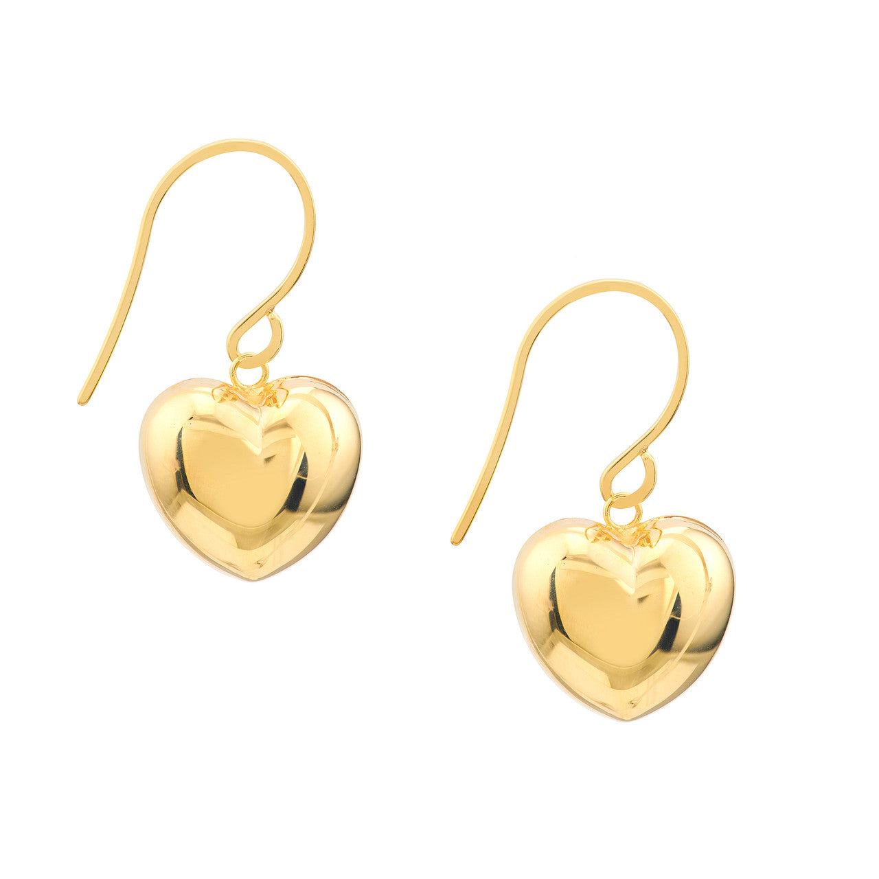 14K Yellow Gold Puffed Heart Fish Hook Earrings - Queen May