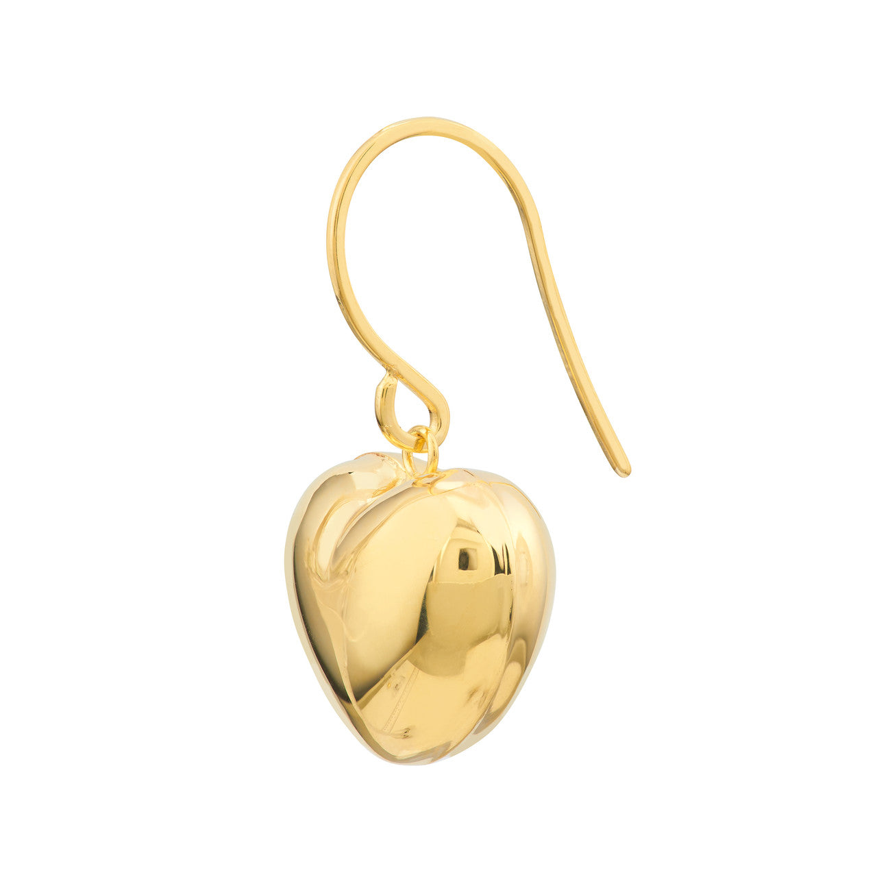 14K Yellow Gold Puffed Heart Fish Hook Earrings - Queen May