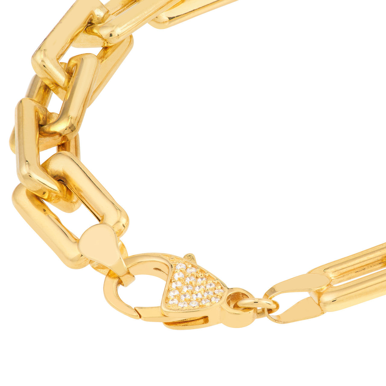 14K Yellow Gold Chunky Paper Clip Bracelet with Diamond Lock - Queen May