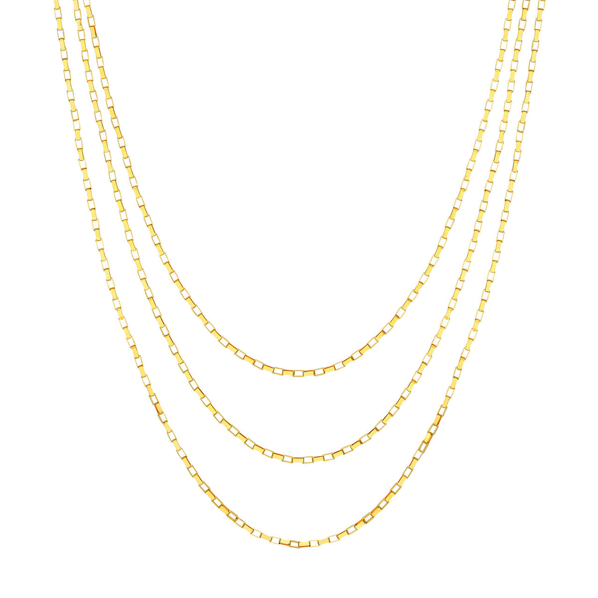 14K Yellow Gold Triple Graduated Box Link Necklace - Queen May