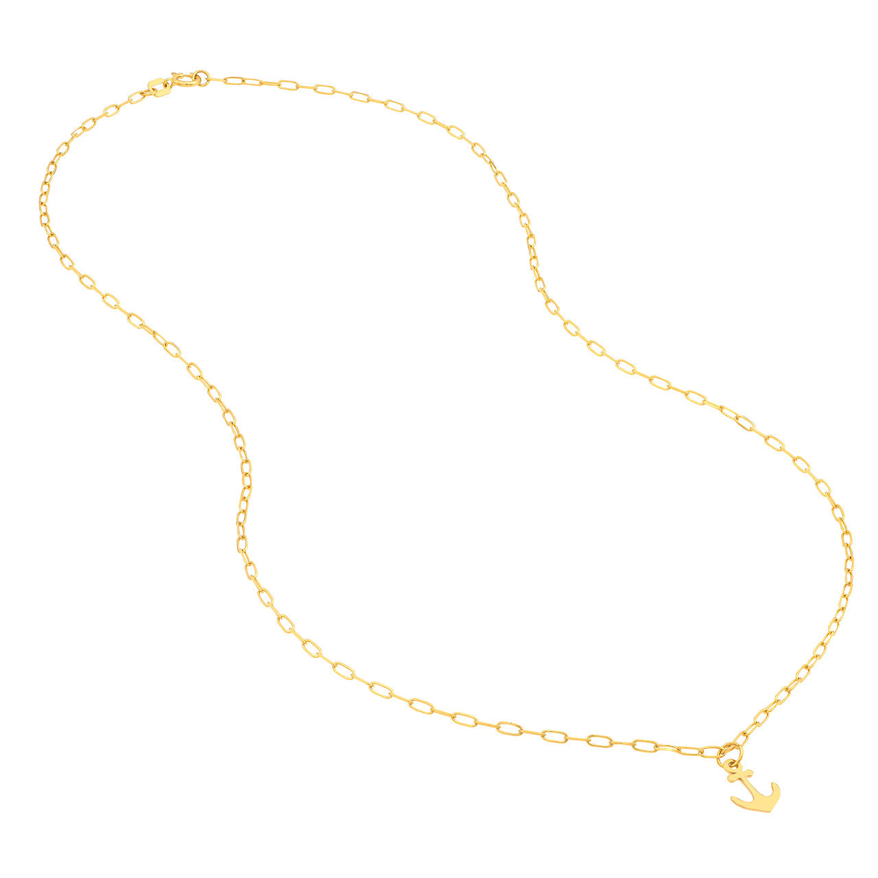 14K Yellow Gold Mini Anchor Pendant Paperclip Chain Necklace - Queen May
