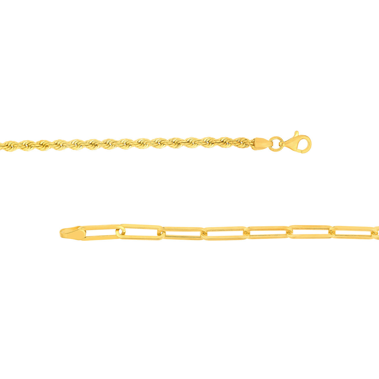 14K Yellow Gold 50/50 Hollow Paperclip and Rope Bracelet - Queen May