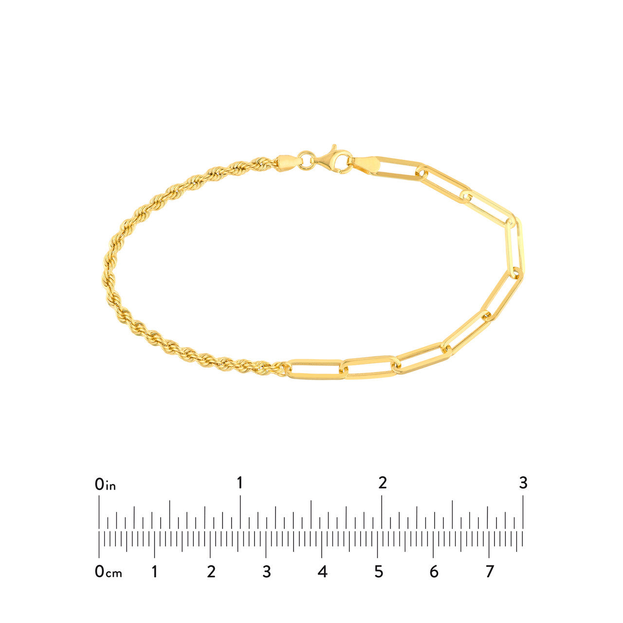 14K Yellow Gold 50/50 Hollow Paperclip and Rope Bracelet - Queen May
