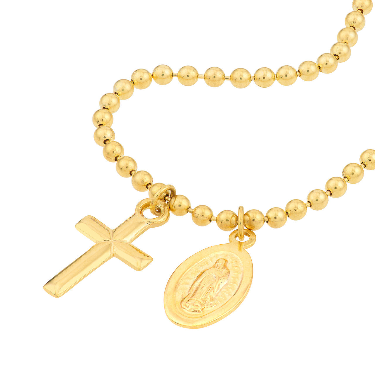 14K Yellow Gold Virgin Mary and Cross Bead Bracelet - Queen May