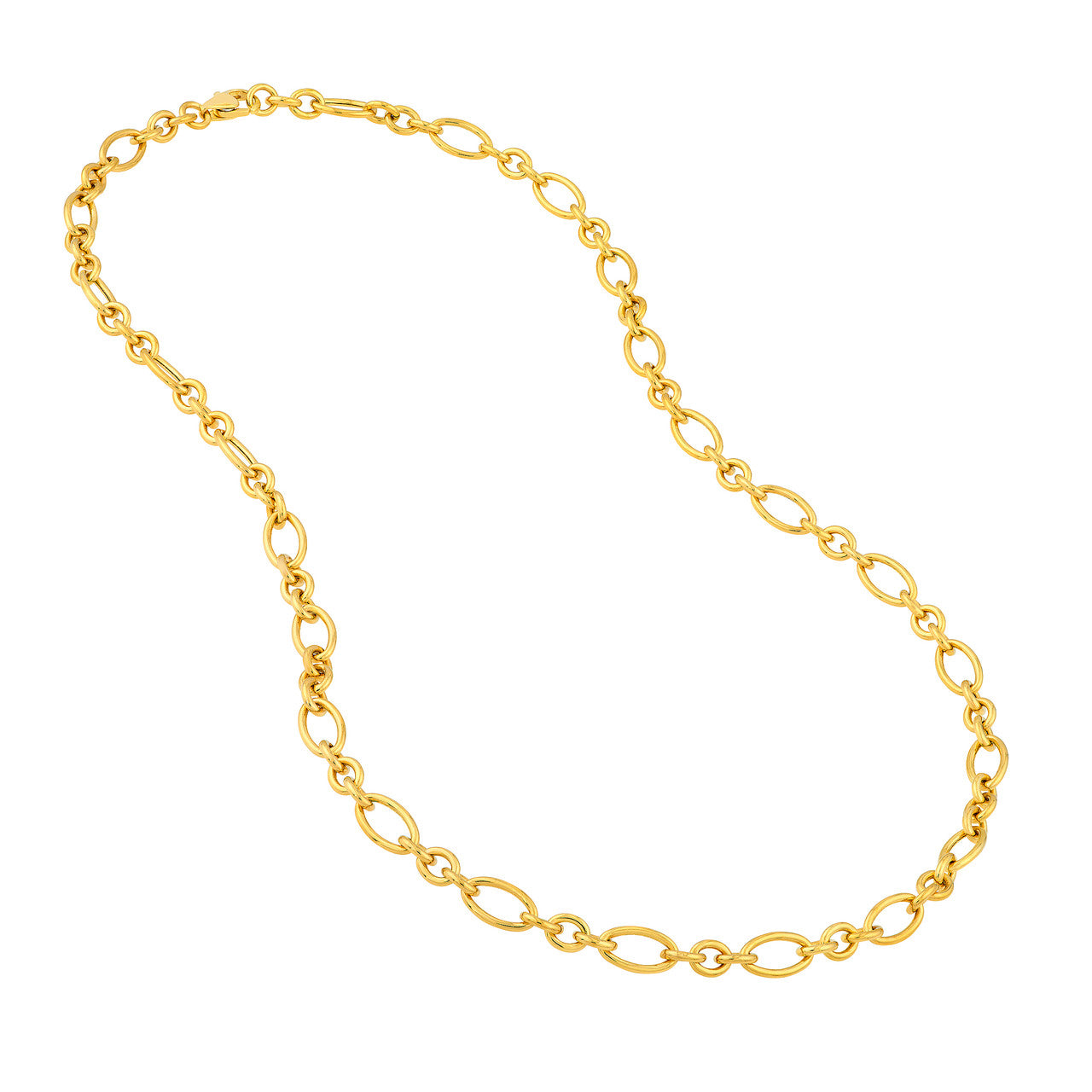 14K Yellow Gold 5.75mm Hollow Fancy Oval Mixed Link Chain Necklace - Queen May