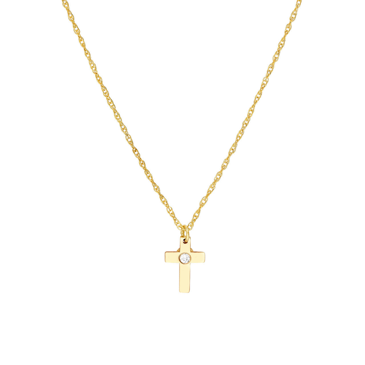 14K Yellow Gold Mini Diamond Cross Pendant Necklace - Queen May