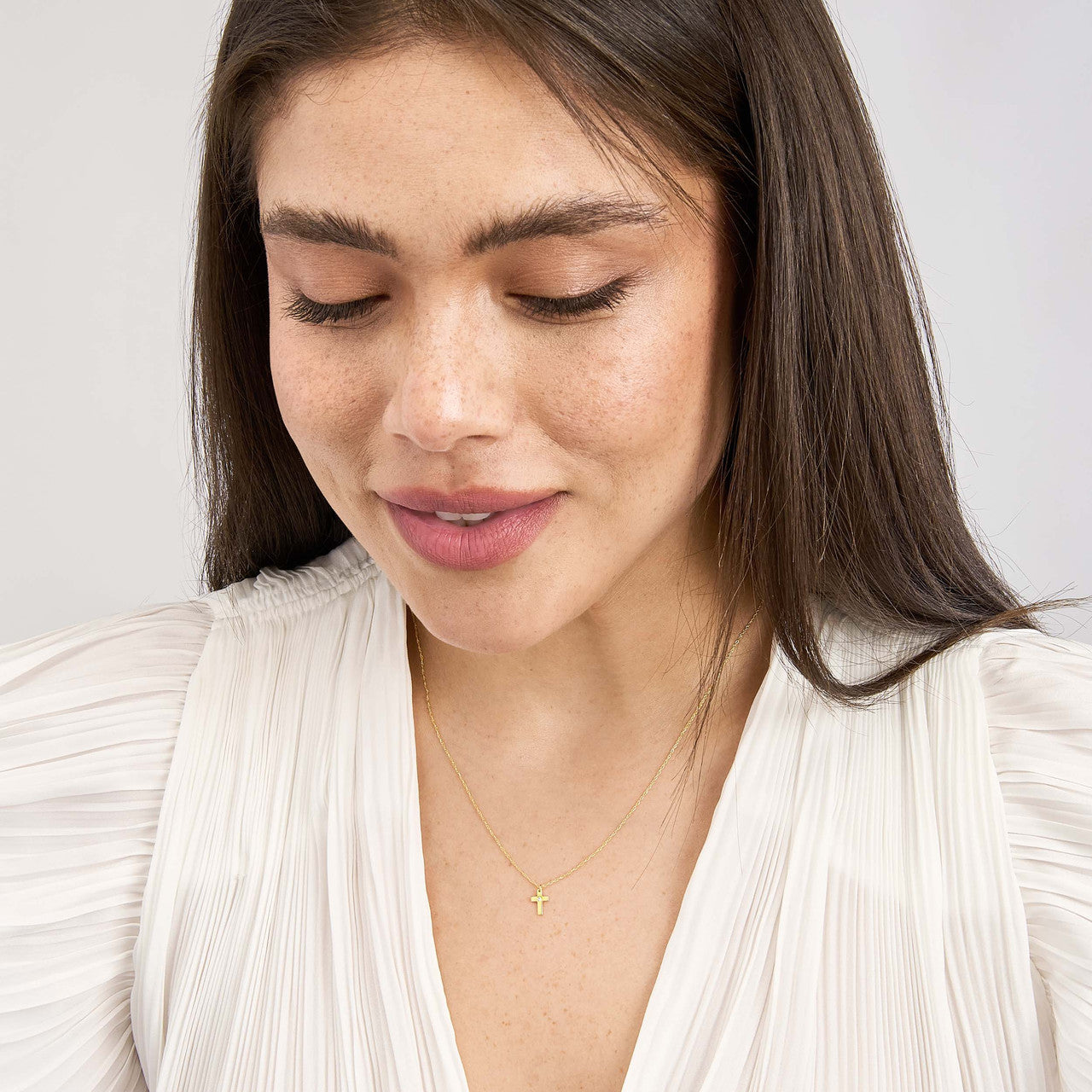 14K Yellow Gold Mini Diamond Cross Pendant Necklace - Queen May