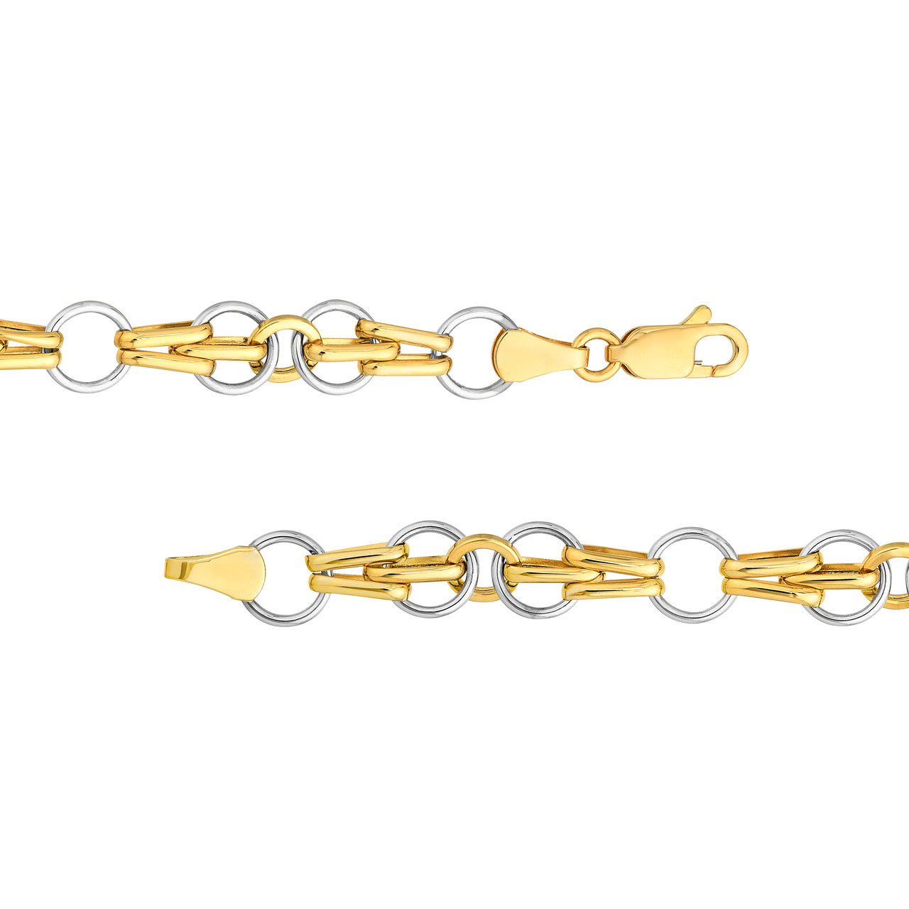 14K Yellow and White Gold Two Tone Mixed Round Oval Link Bracelet - Queen May