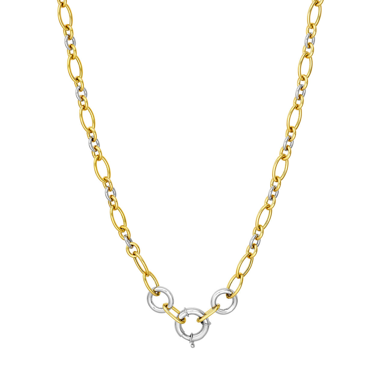 14K Yellow and White Gold Two Tone Alternate Oval Link Necklace - Queen May
