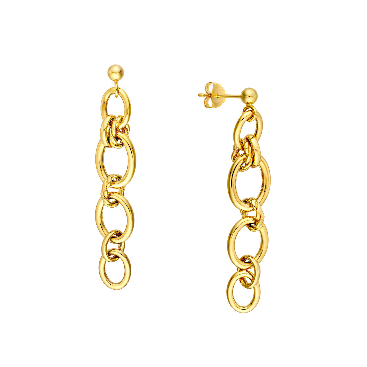 14K Yellow Gold Polished Oval Link Dangle Earrings - Queen May